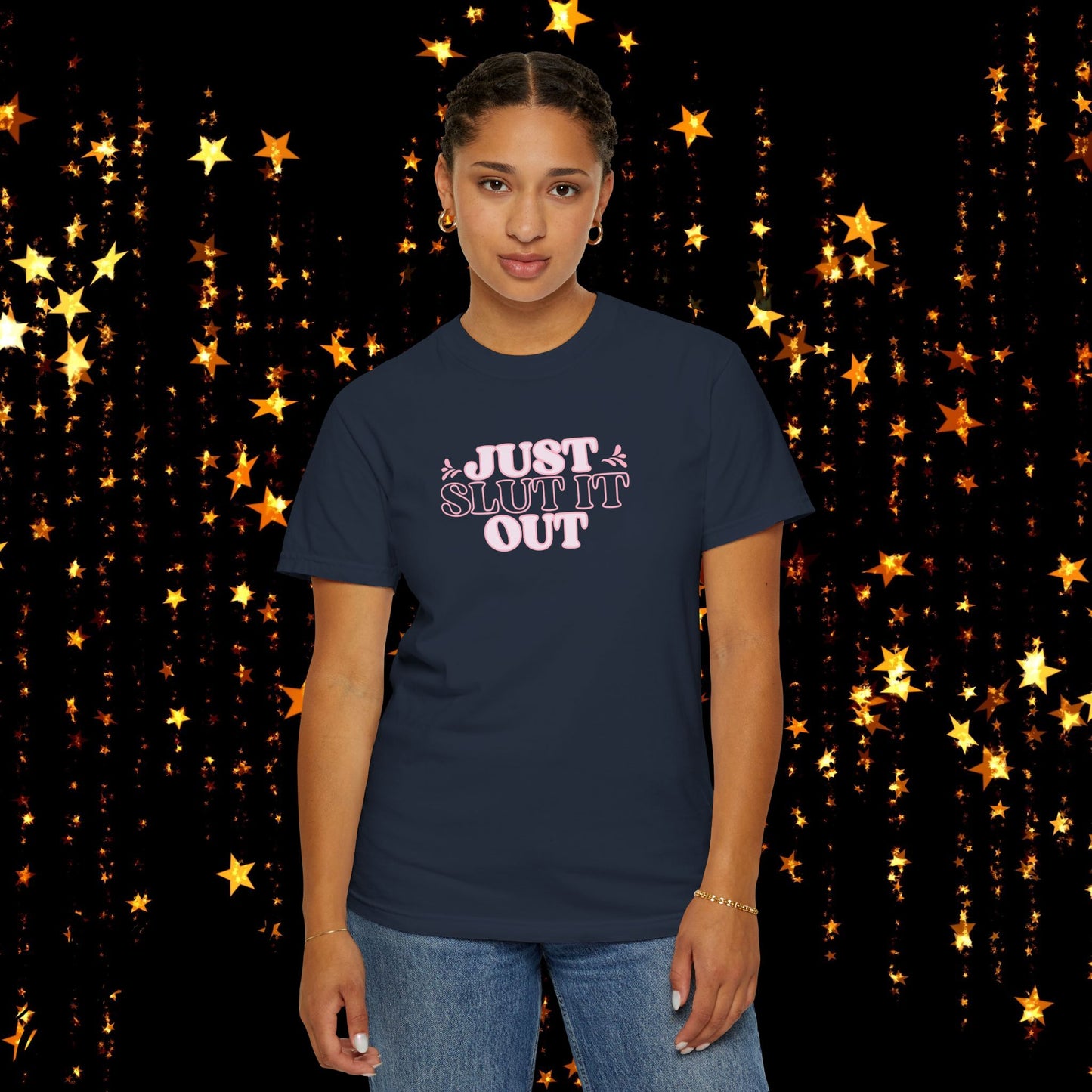 Just Slut it Out Tee, NSFW Rude party apparel, fun trendy summer party tshirt