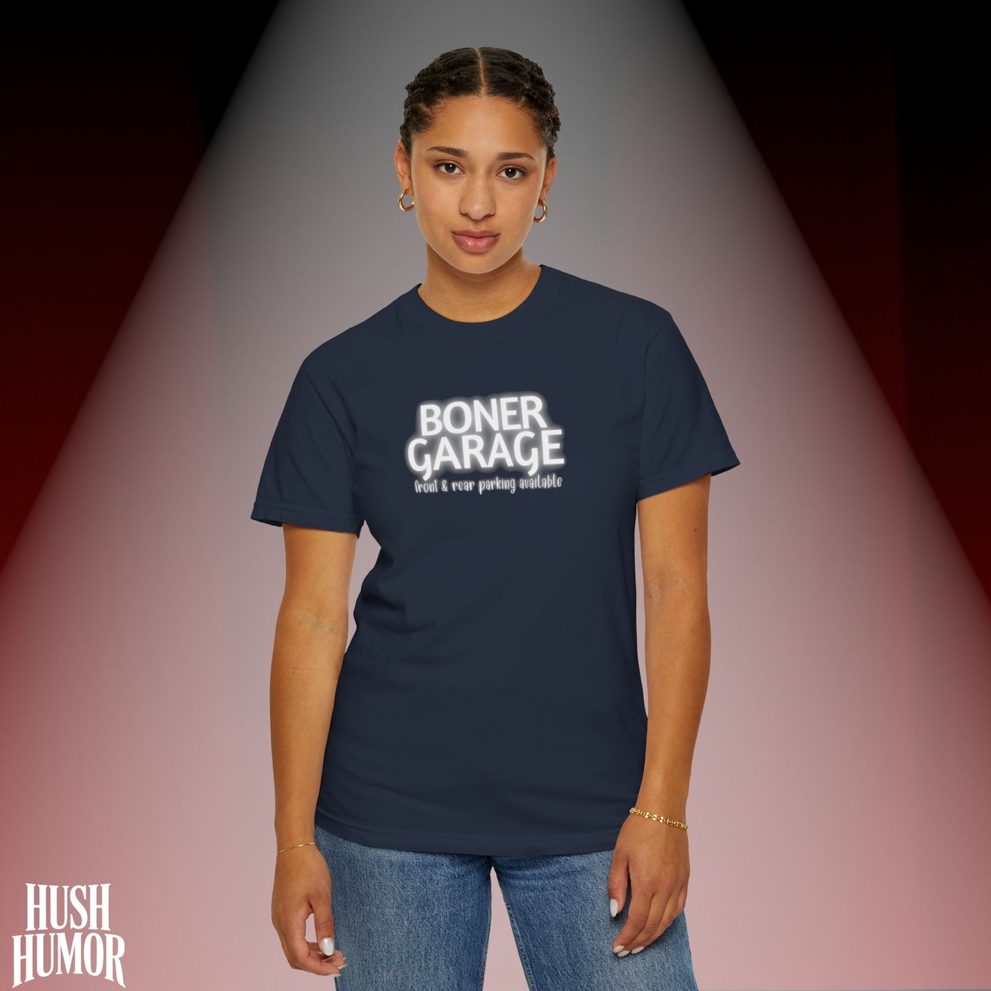 Boner Garage T-Shirt | Funny Naughty Graphic Tee for Women | Raunchy Dirty Suggestive Shirt | NSFW Inappropriate Sex Humor Shirt