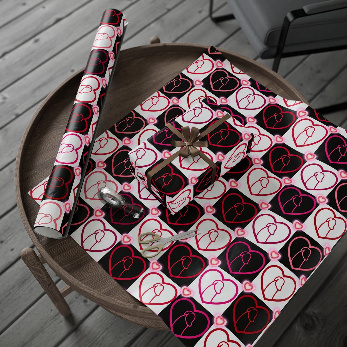 Wrapping Papers, Chic Heart & Penis Gift Wrap, Stylish Packaging for Birthdays, Holidays, Adult Naughty Paper, D*ck Lover Present