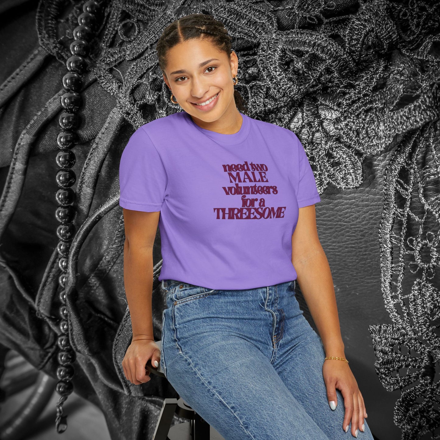 Need Two Male Volunteers for a Threesome T-Shirt – Single Woman Dirty Humor Tee