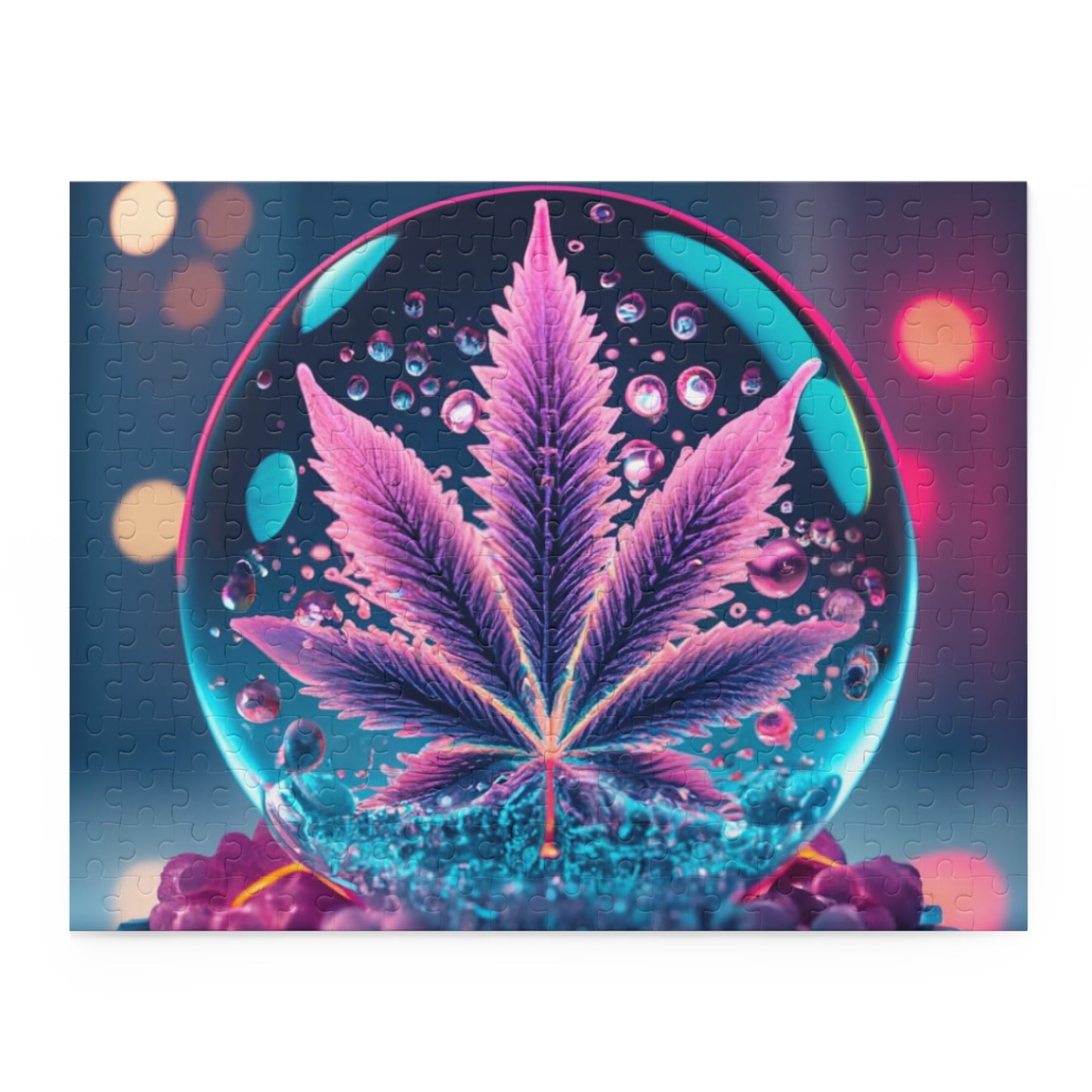 Crystal Pop – Neon Orb Jigsaw Puzzle for Adults - Pink Leaf trippy vision gift