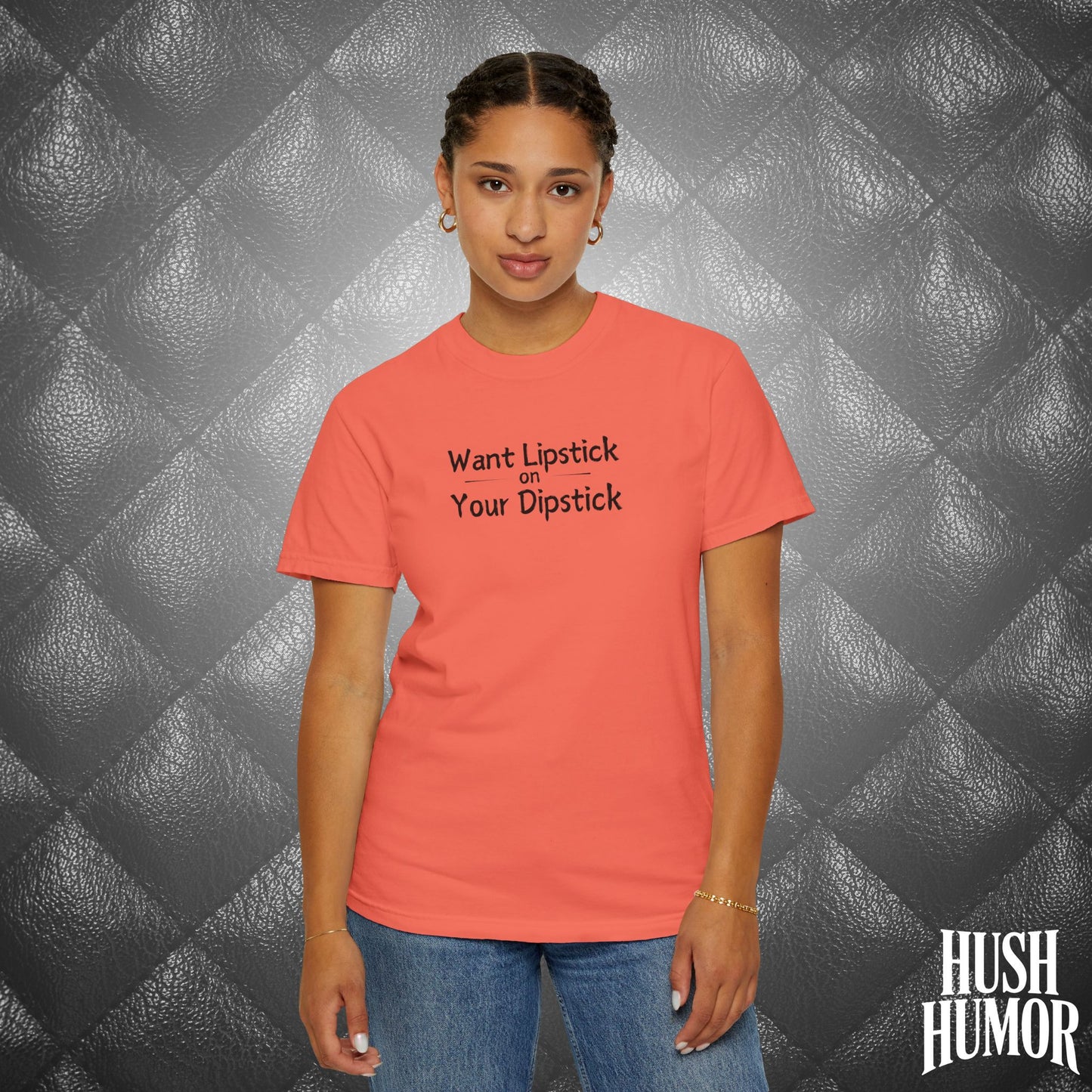 Lipstick on Your Dipstick T-Shirt | Naughty fun Oral Skils Tee for Women | Dirty Funny Sex Shirt | Inappropriate Bold Adult Party Apparel