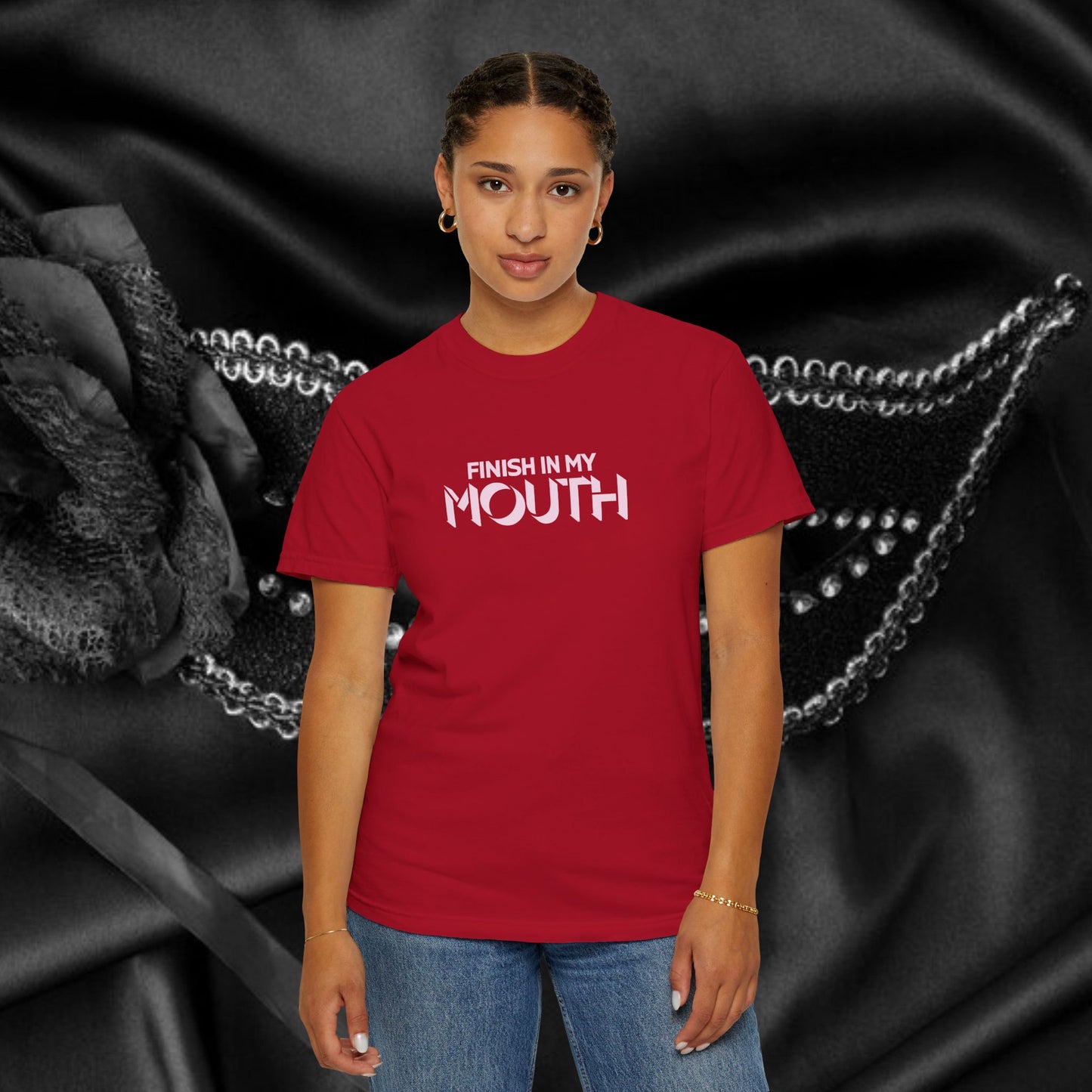 Naughty Shirt – Finish in My Mouth Offensive Hot Wife T-Shirt, NSFW Comfort Colors Pepper Tee