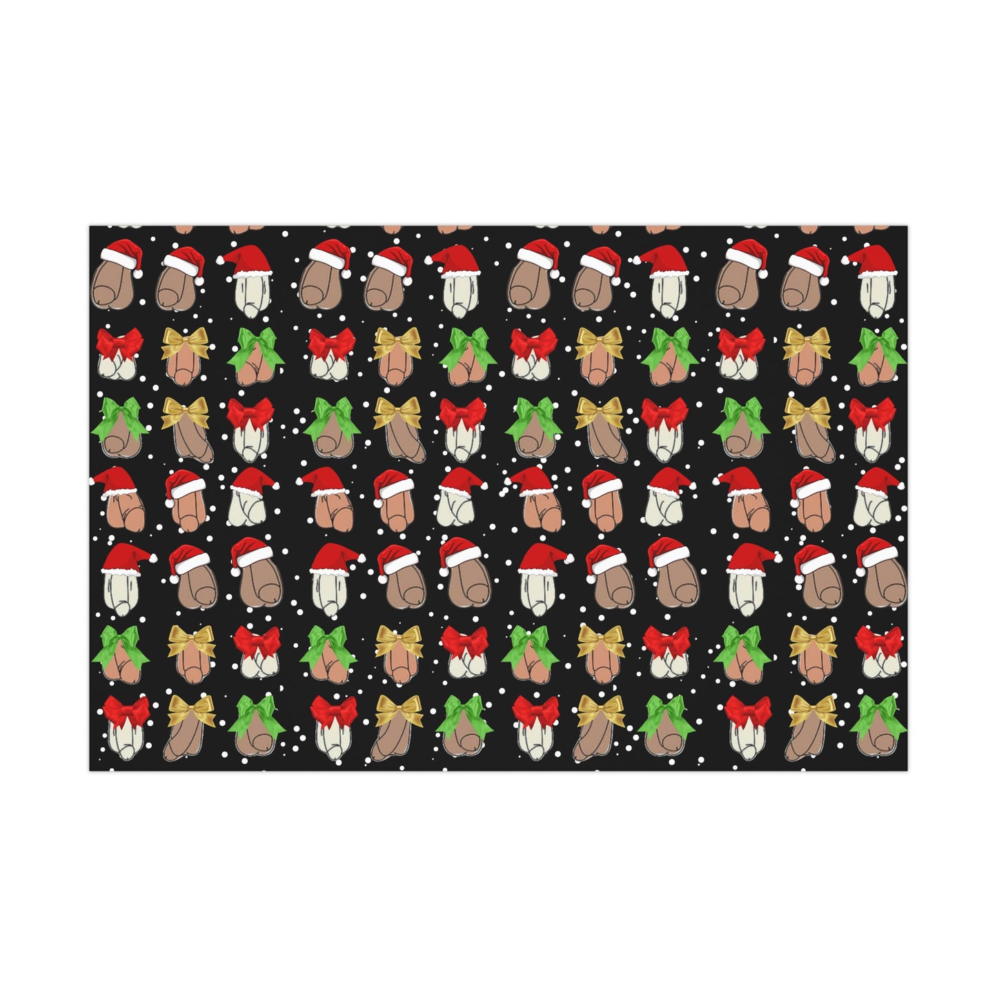 Penises in Christmas Hats Wrapping Paper – Funny Adult Christmas Gift Wrap, Offensive Holiday Paper