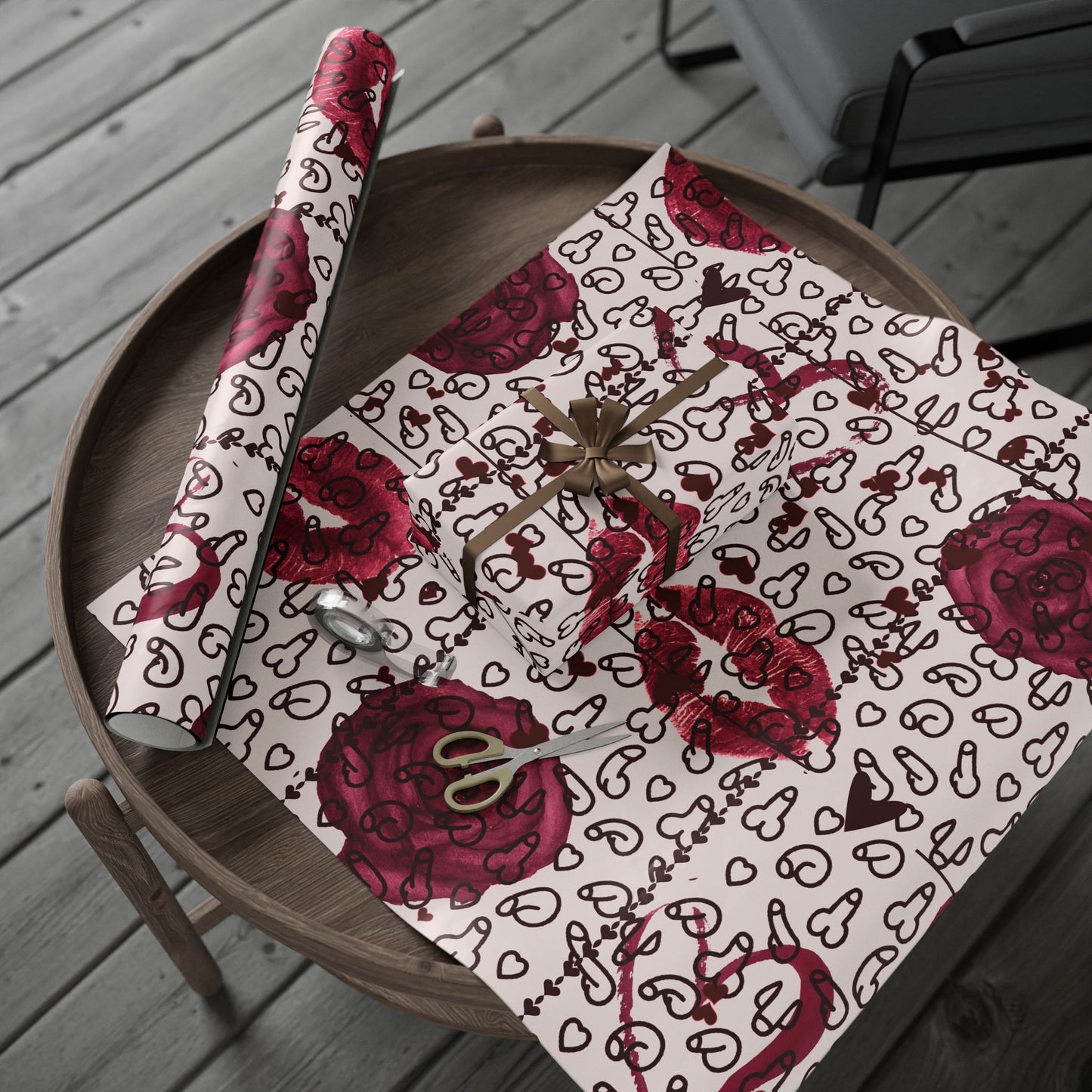 Sexy Penis Heart & Roses Gift Wrap, Stylish Packaging for Birthdays, Holidays