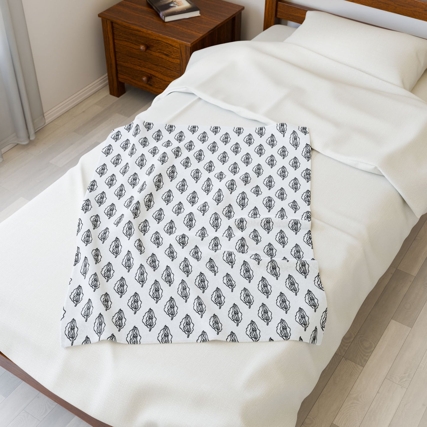 Black and White Vagina Print Blanket, Sexy Feminist Gift, Lesbian Bachelorette Throw, Body Positive Blanket for Women