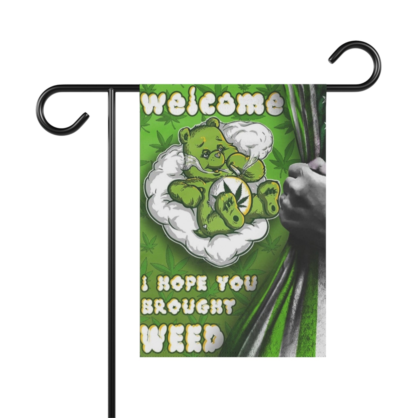 Welcome Weed Bear Garden Banner – 420 Smoke Room Flag | Funny Weed Decor | Hope You Brought Weed | Pothead Gift | Double-Sided 12"x18"