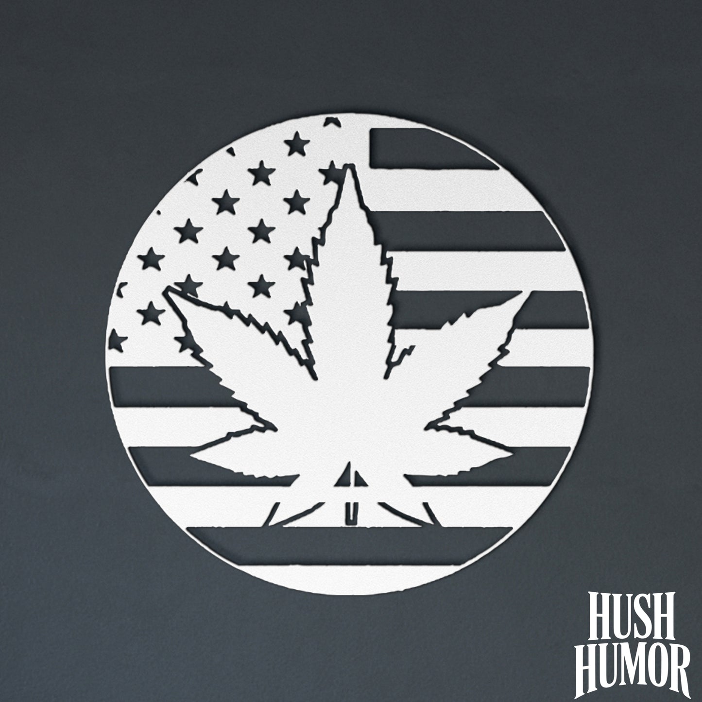 Metal Marijuana Leaf Patriotic Flag with Stars and Stripes Indoor Outdoor Weed Decor