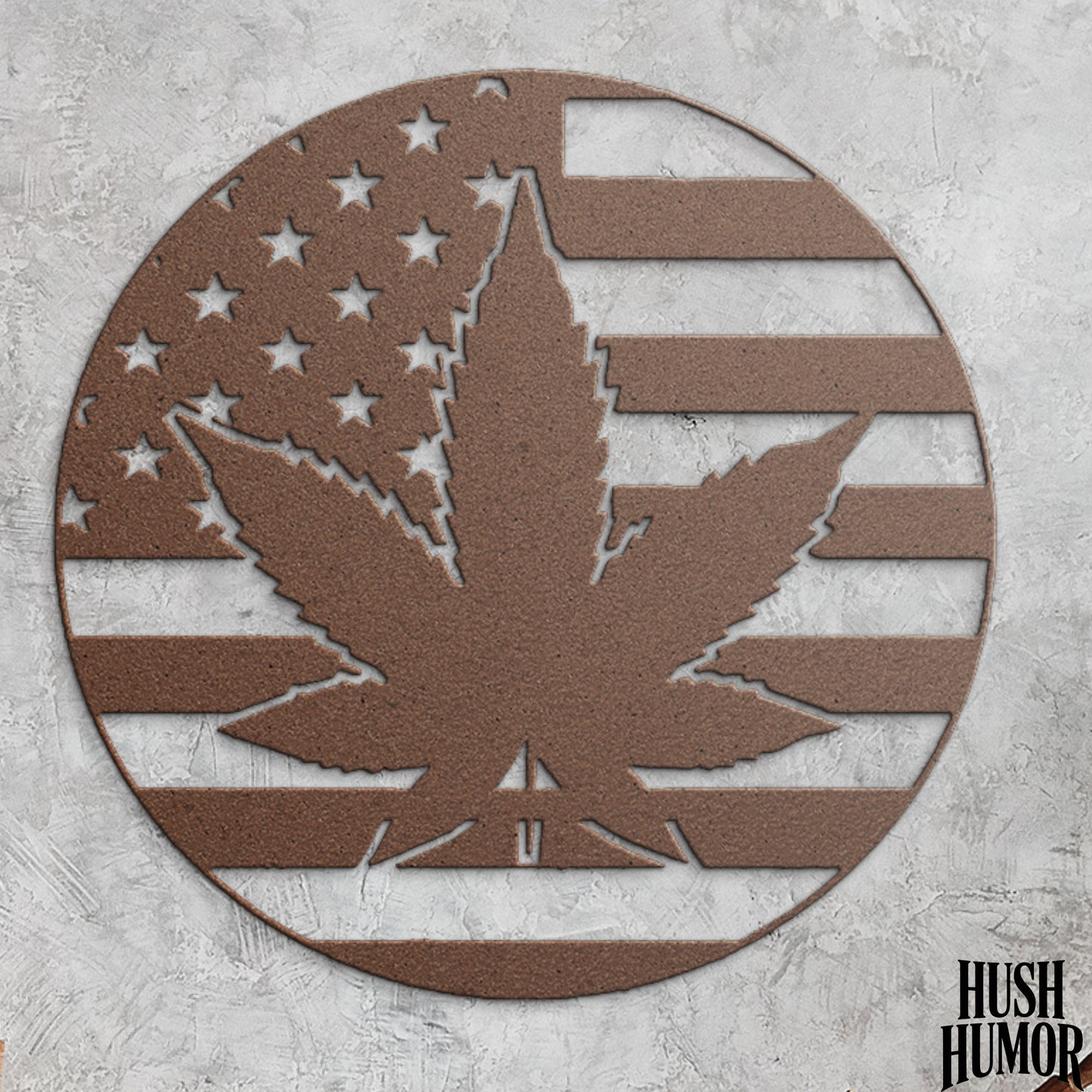 Metal Marijuana Leaf Patriotic Flag with Stars and Stripes Indoor Outdoor Weed Decor