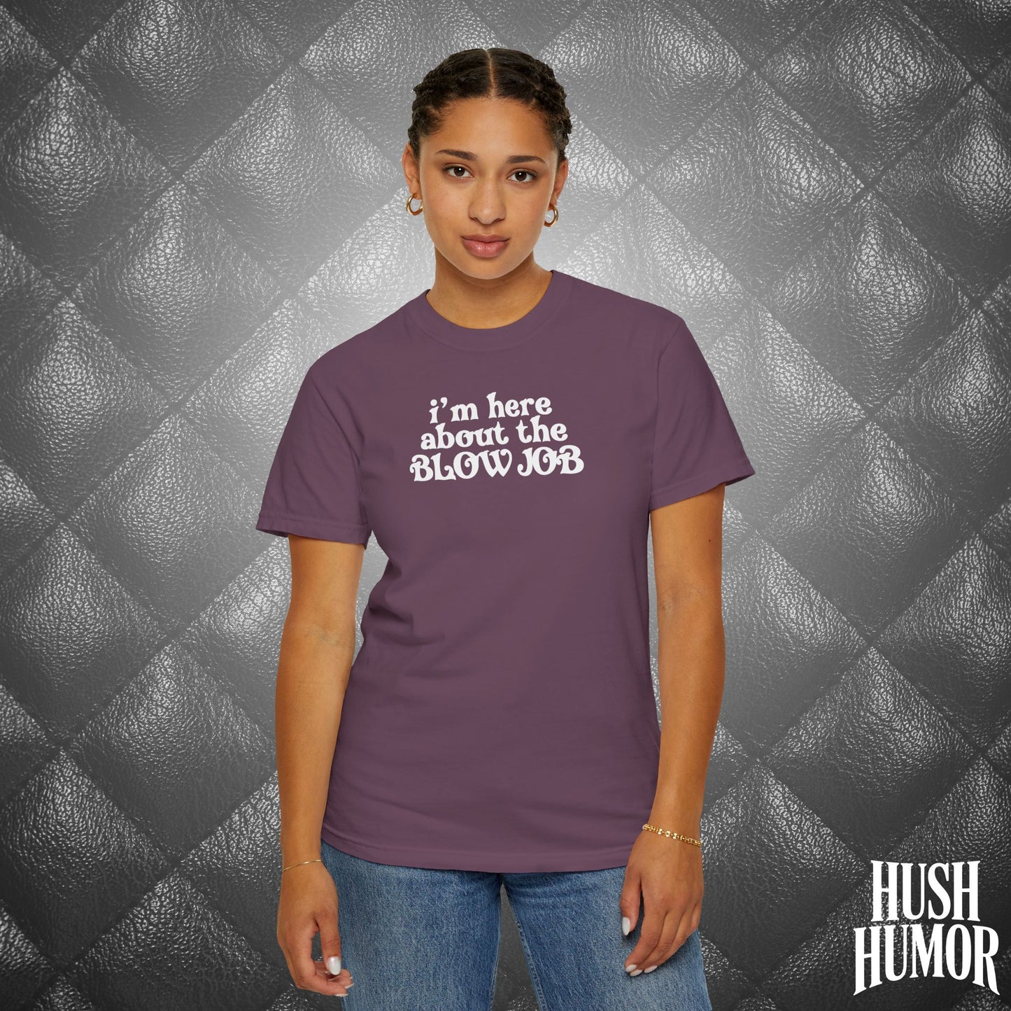 I'm Here About the Blow Job T-Shirt | Naughty Girl Sex Humor Tee | Sarcastic Dirty Shirt for Women | Hot Wife Adult Graphic Apparel