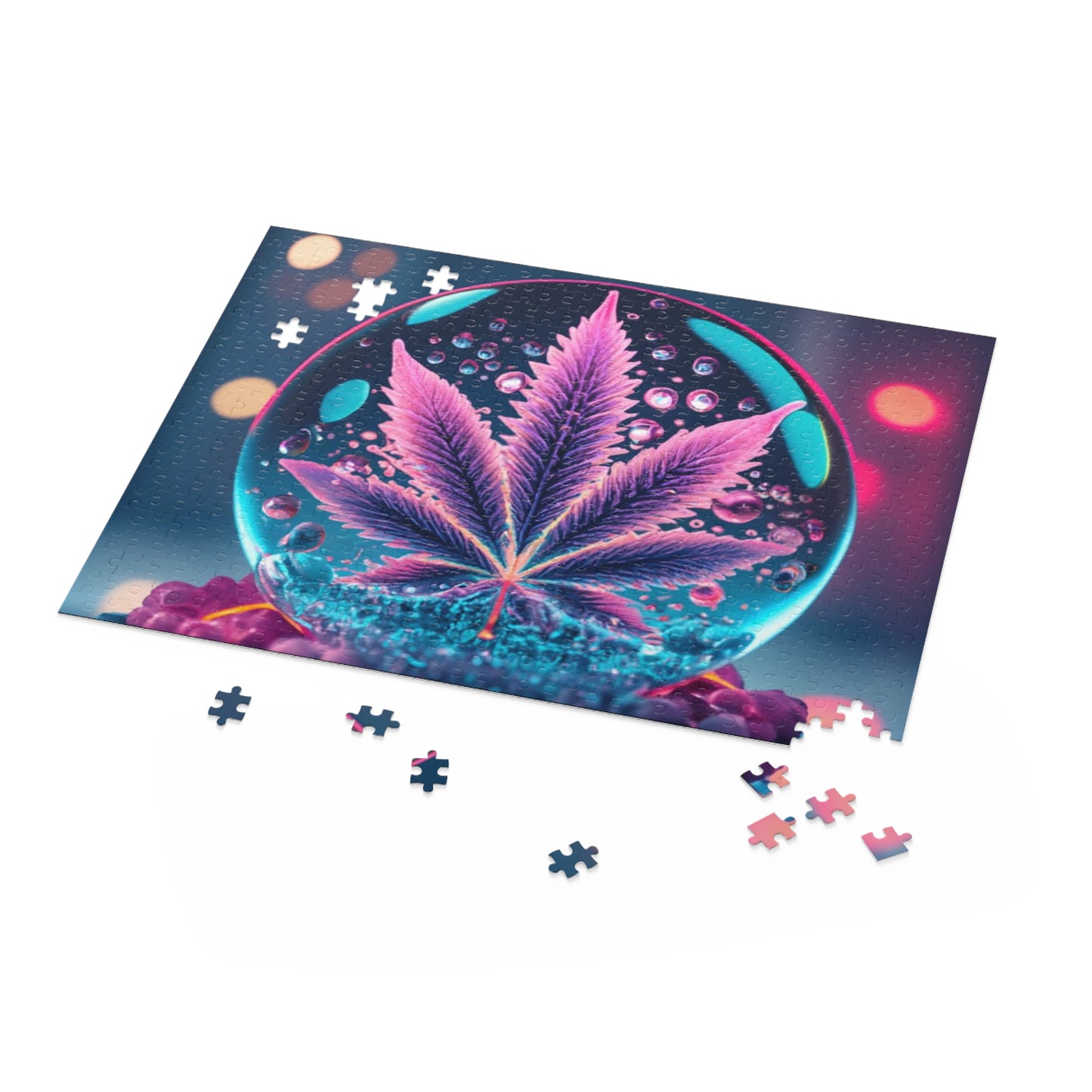 Crystal Pop – Neon Orb Jigsaw Puzzle for Adults - Pink Leaf trippy vision gift
