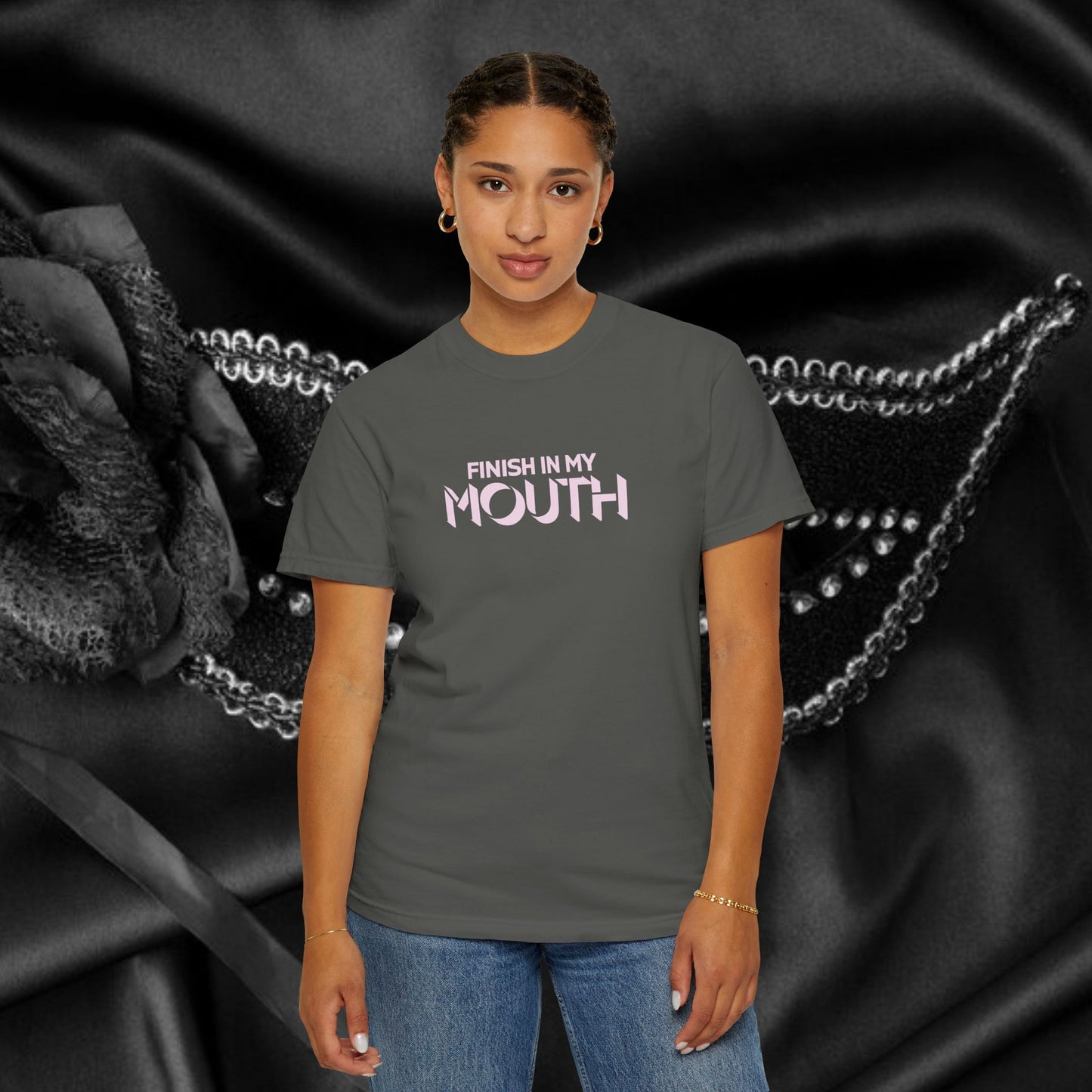 Naughty Shirt – Finish in My Mouth Offensive Hot Wife T-Shirt, NSFW Comfort Colors Pepper Tee