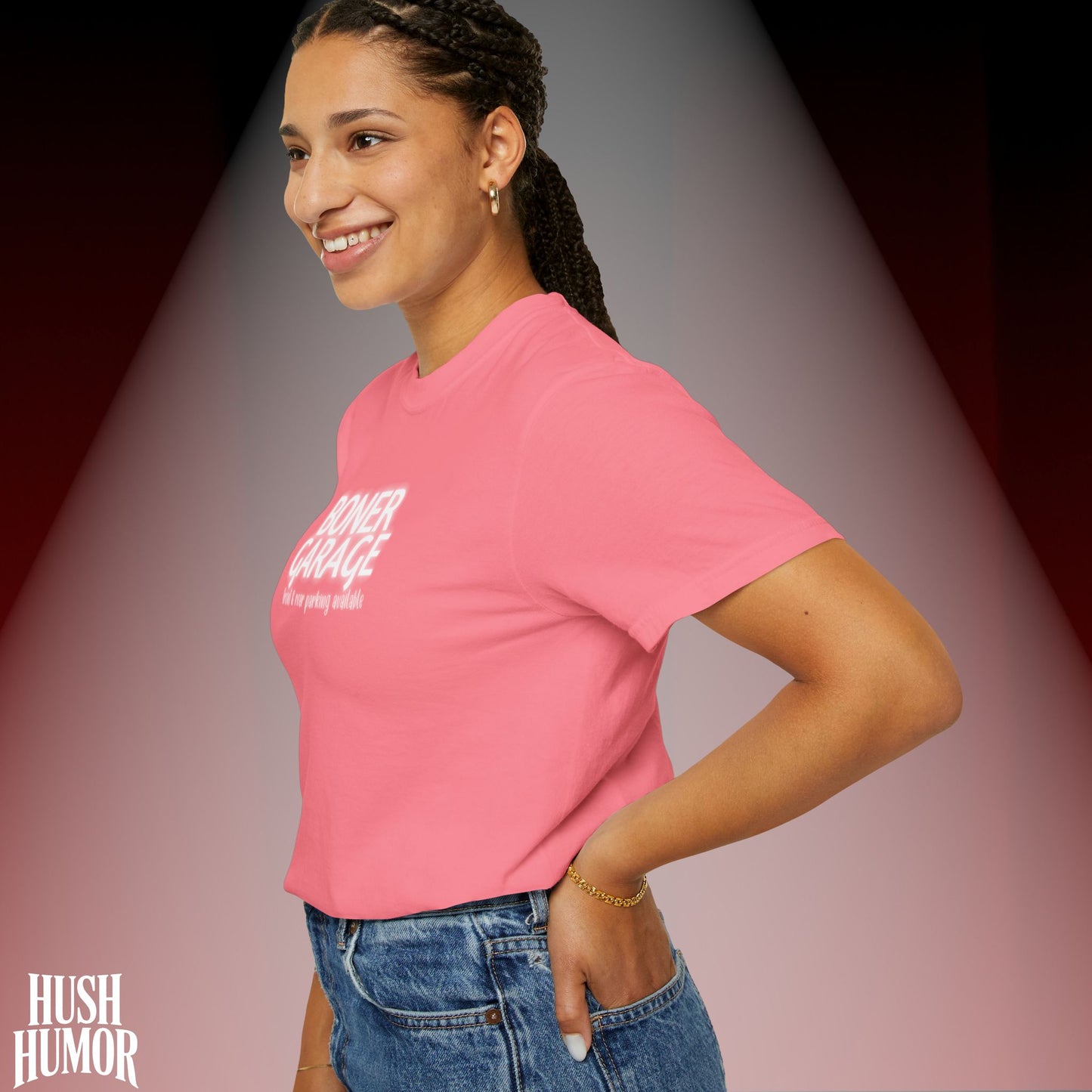 Boner Garage T-Shirt | Funny Naughty Graphic Tee for Women | Raunchy Dirty Suggestive Shirt | NSFW Inappropriate Sex Humor Shirt