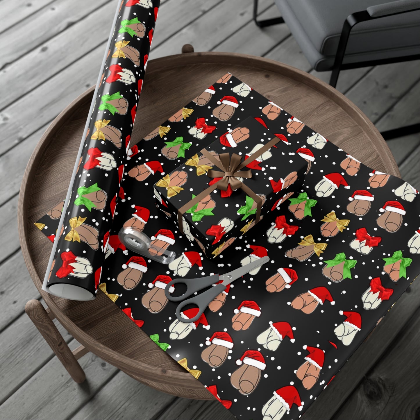 Penises in Christmas Hats Wrapping Paper – Funny Adult Christmas Gift Wrap, Offensive Holiday Paper