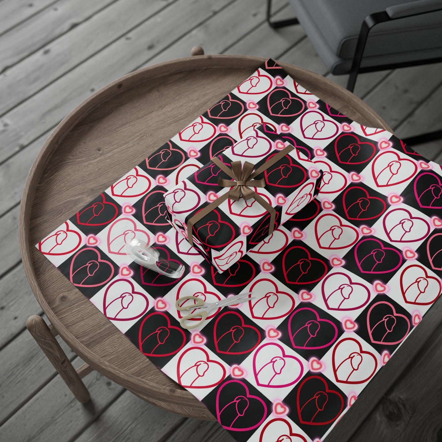 Wrapping Papers, Chic Heart & Penis Gift Wrap, Stylish Packaging for Birthdays, Holidays, Adult Naughty Paper, D*ck Lover Present