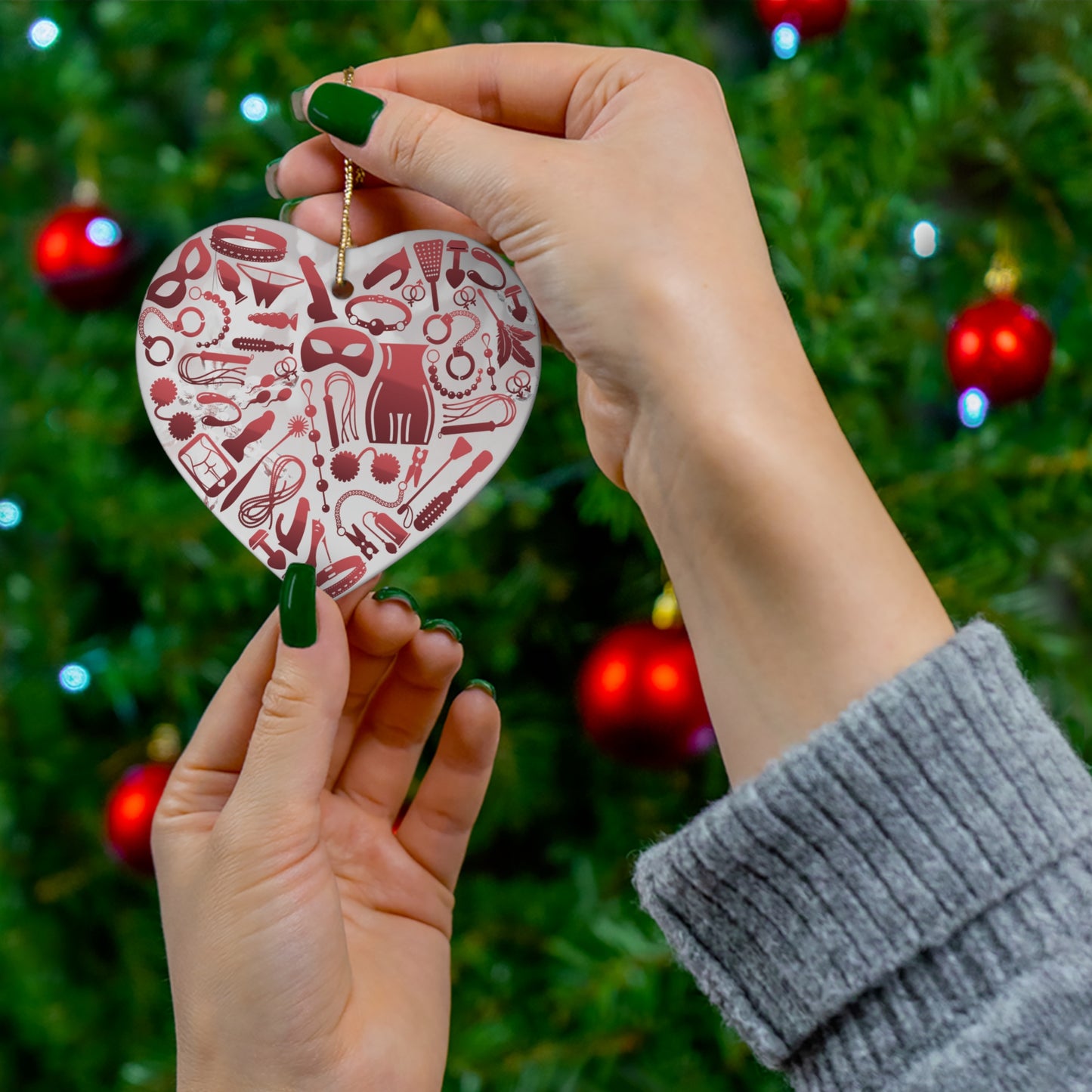 Naughty BDSM Ornament – White & Red (Festive AF Edition)