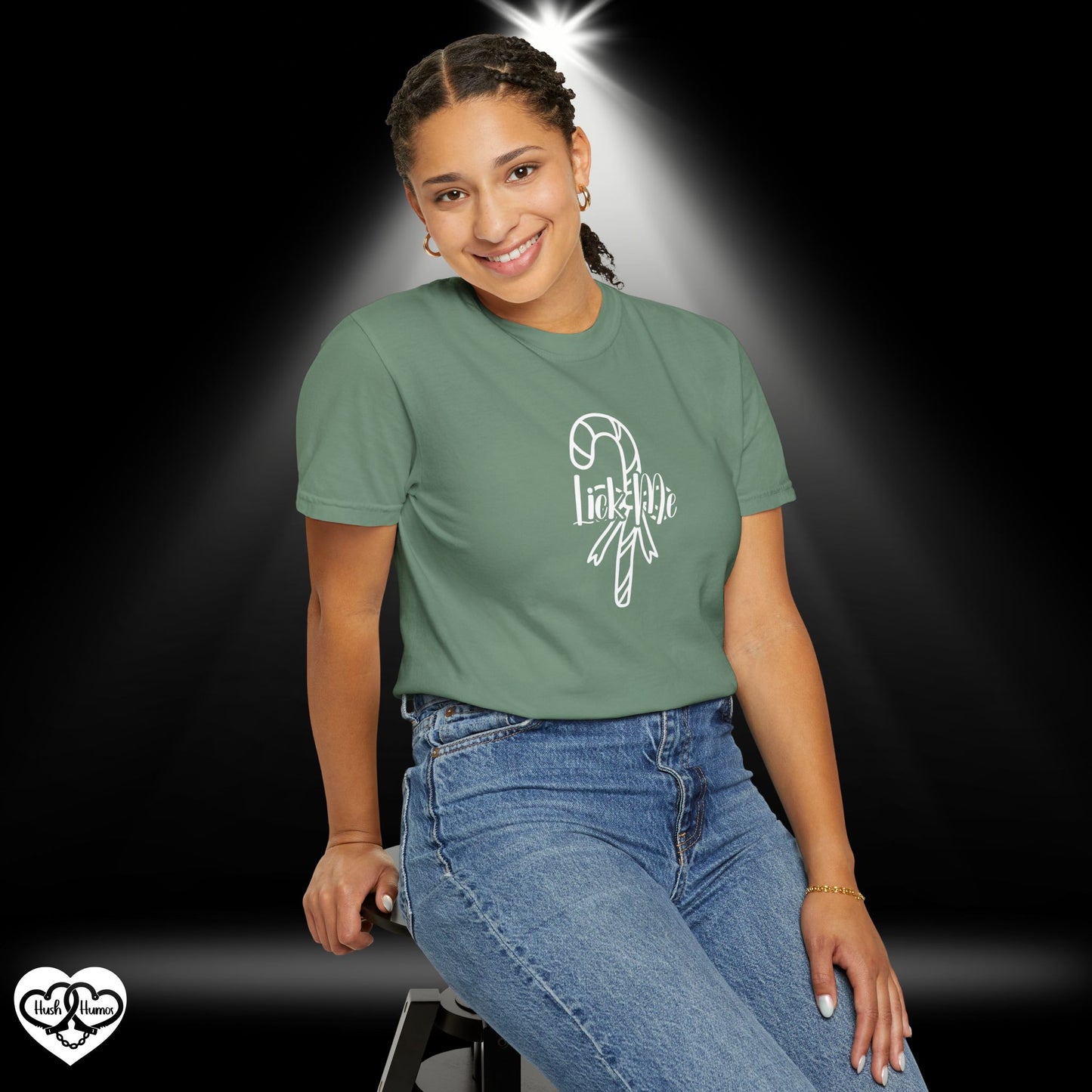 Lick Me Naughty Candy Cane Christmas Tee – Funny Adult NSFW Holiday Party Shirt