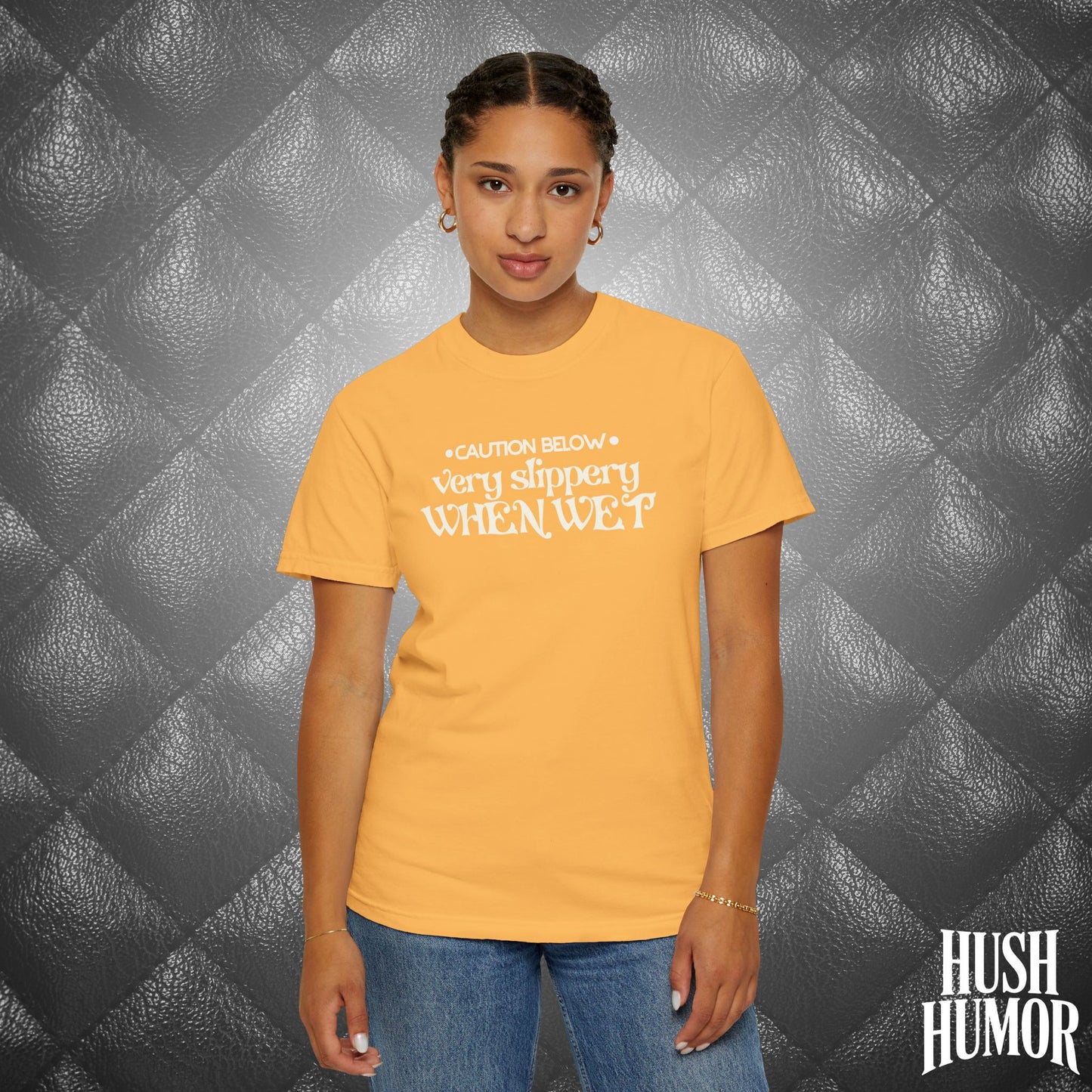 Slippery When Wet T-Shirt | Funny Dirty Girl Graphic Tee | Inappropriate Sex Humor Shirt for Women | Adult Sarcastic NSFW Shirt