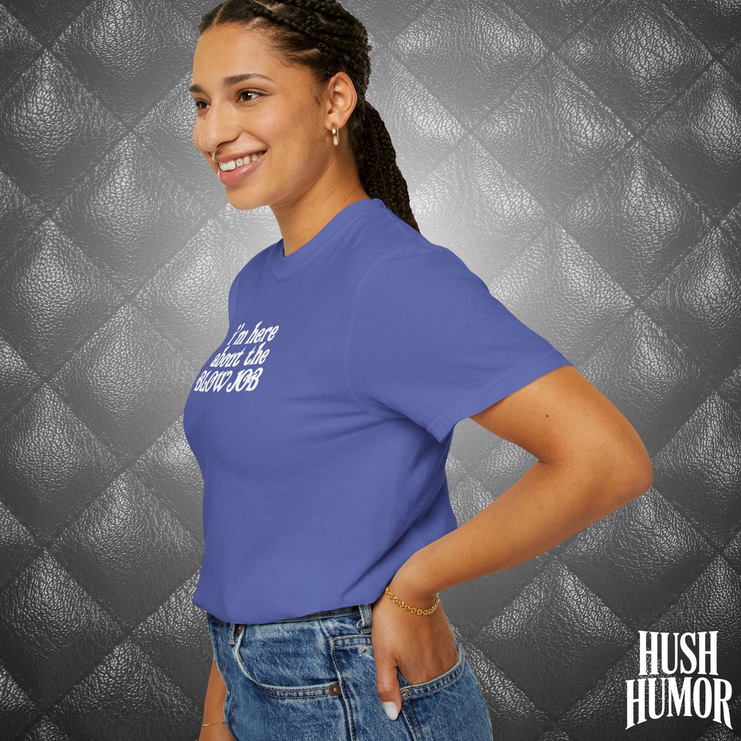 I'm Here About the Blow Job T-Shirt | Naughty Girl Sex Humor Tee | Sarcastic Dirty Shirt for Women | Hot Wife Adult Graphic Apparel