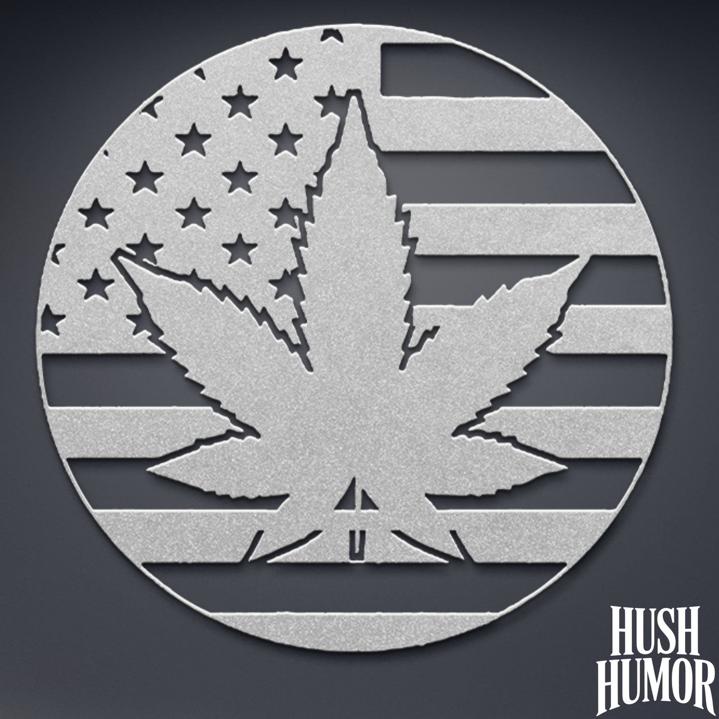 Metal Marijuana Leaf Patriotic Flag with Stars and Stripes Indoor Outdoor Weed Decor