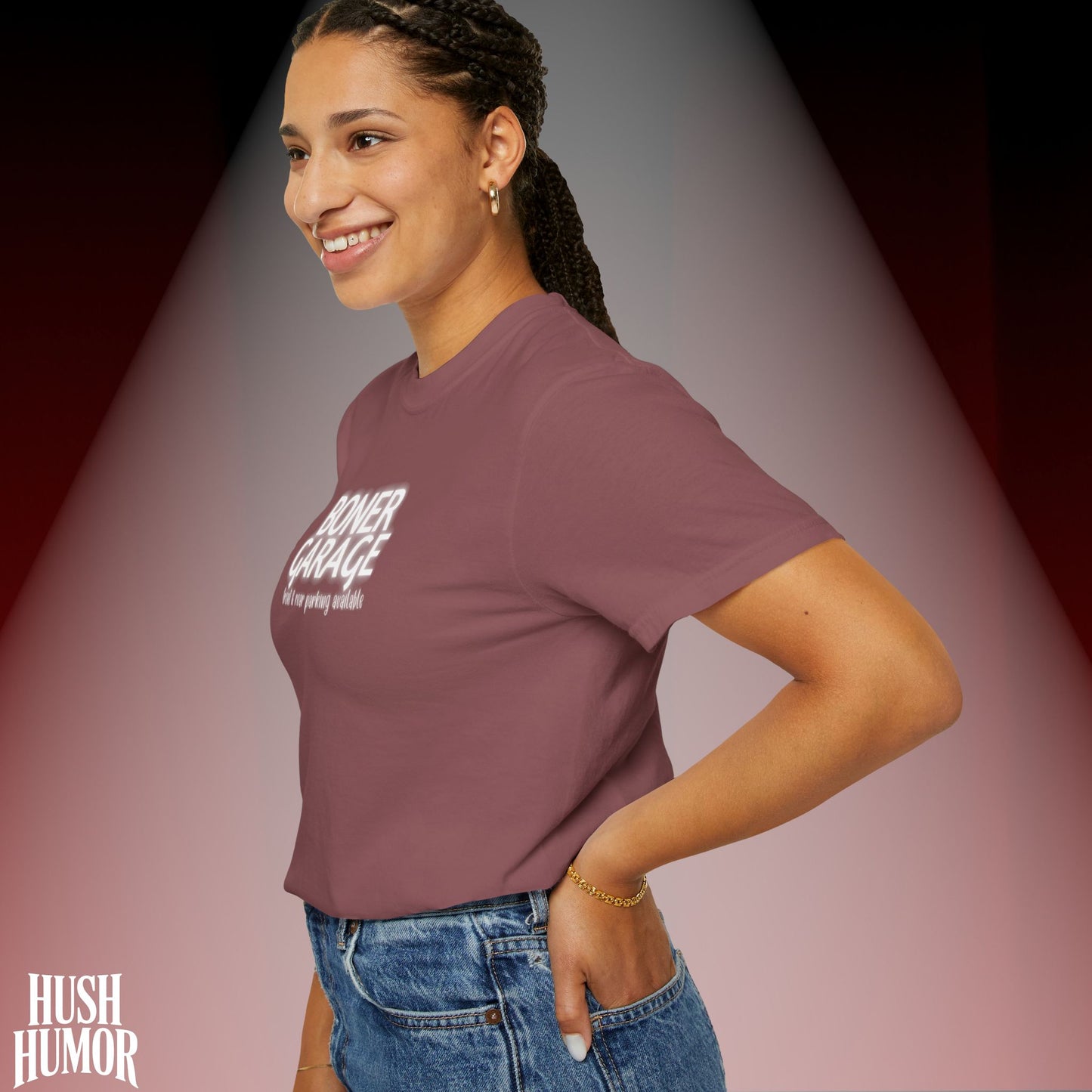 Boner Garage T-Shirt | Funny Naughty Graphic Tee for Women | Raunchy Dirty Suggestive Shirt | NSFW Inappropriate Sex Humor Shirt
