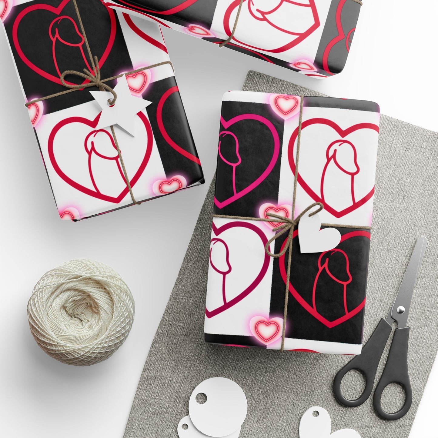 Wrapping Papers, Chic Heart & Penis Gift Wrap, Stylish Packaging for Birthdays, Holidays, Adult Naughty Paper, D*ck Lover Present