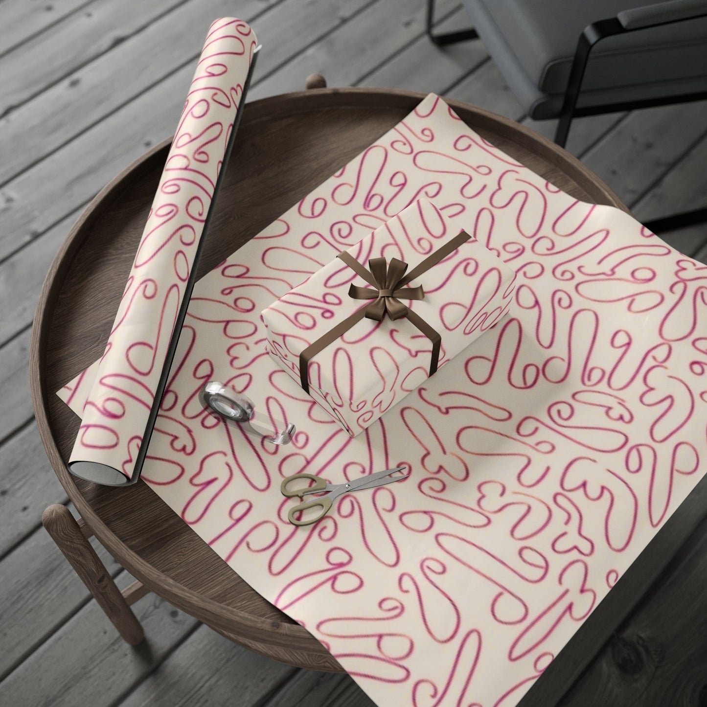 Hand drawn chic penis gift wrap for Birthdays, Holidays, Bachelorettes, Adult Naughty Paper