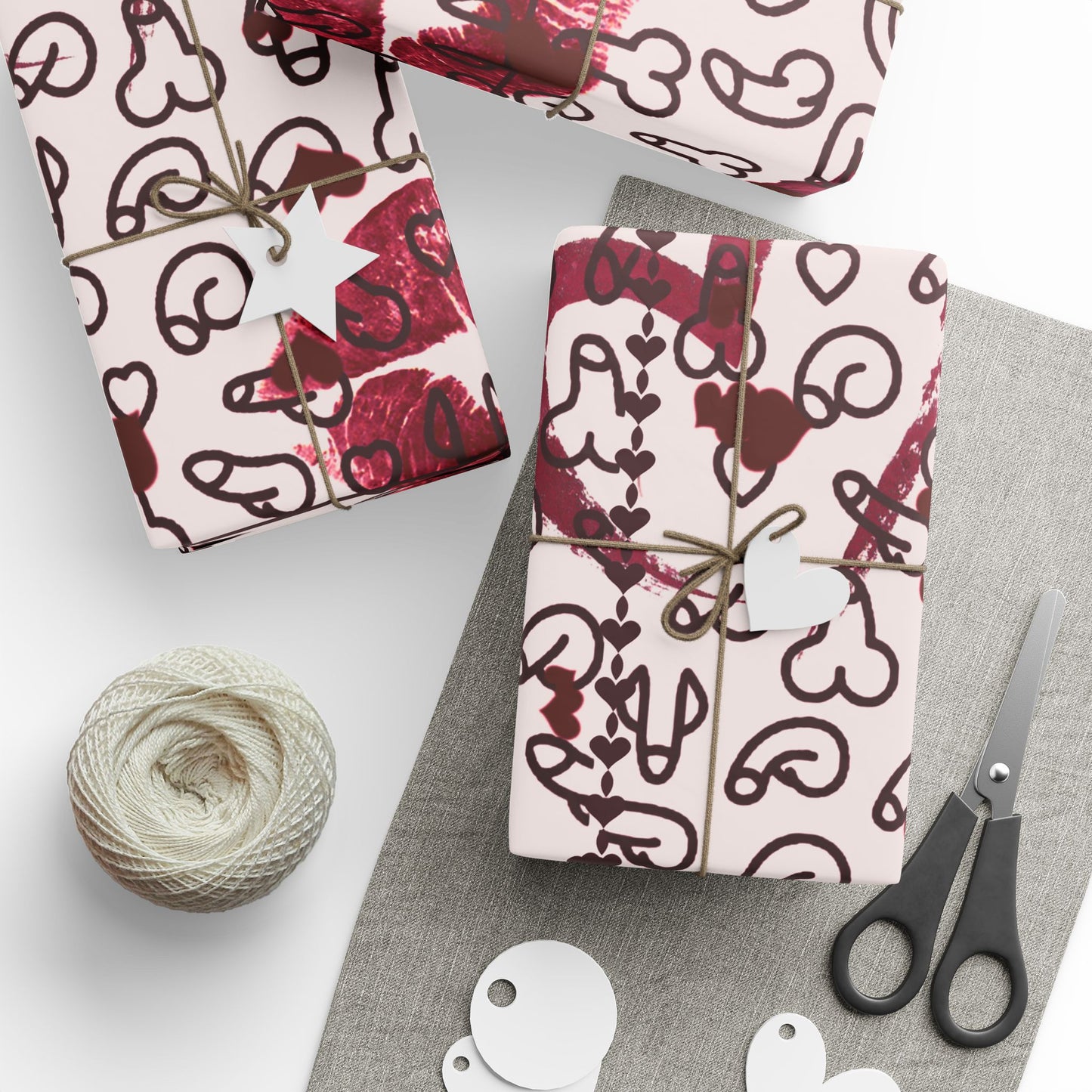 Sexy Penis Heart & Roses Gift Wrap, Stylish Packaging for Birthdays, Holidays