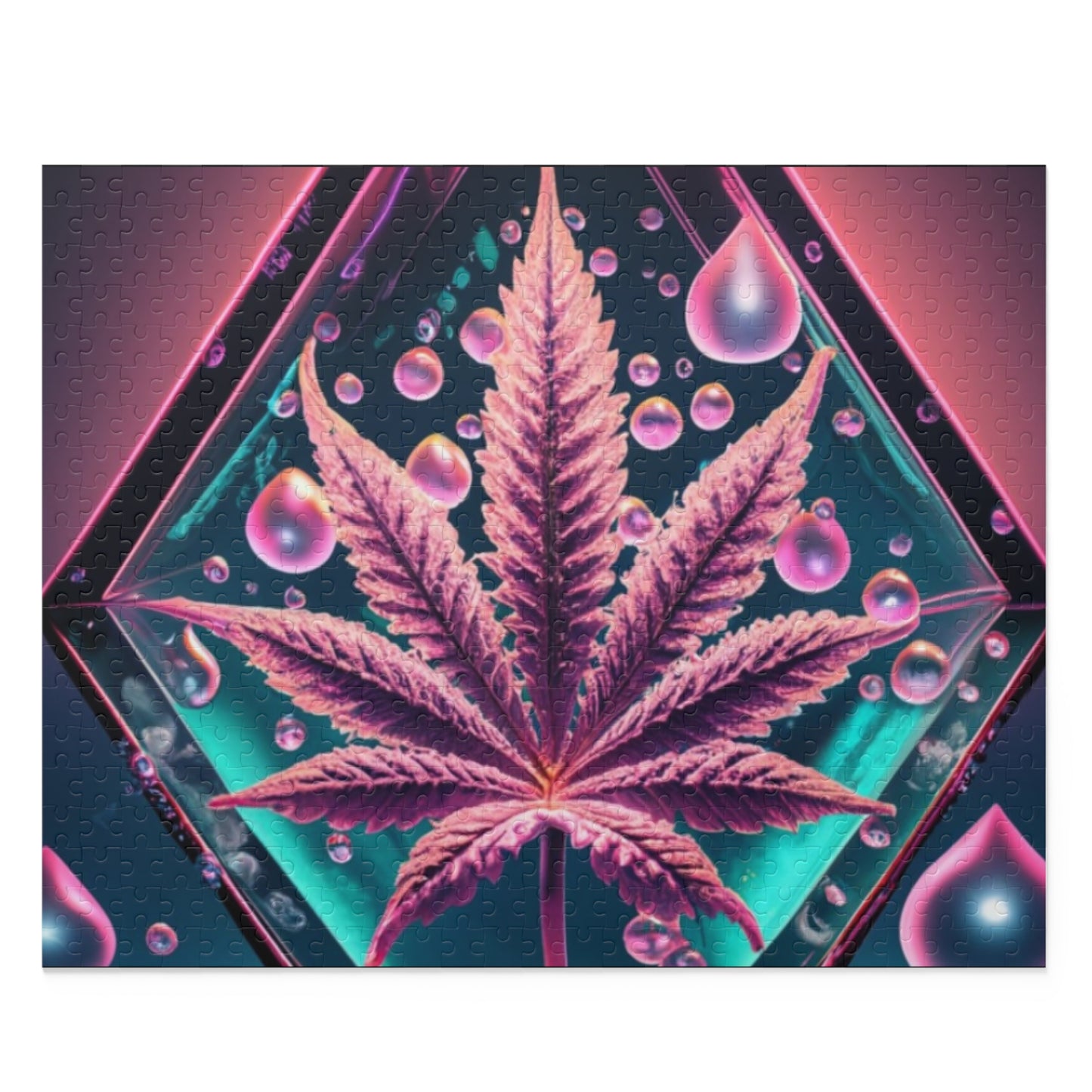 Pink Neon Leaf Puzzle – Edgy Pop Art Jigsaw with Drip Details | Bold Gift for Chill Minds