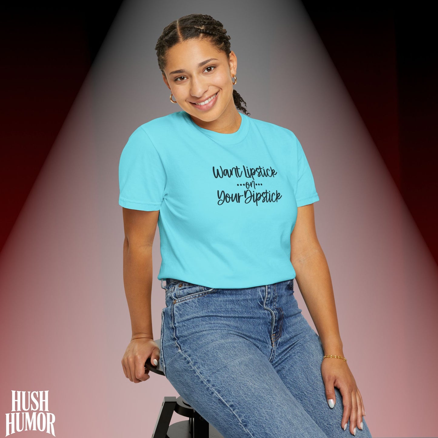 Lipstick on Your Dipstick T-Shirt | Naughty FEMdom Oral Art Tee for Women | Dirty Funny Sex Shirt | Inappropriate Bold Adult Party Apparel