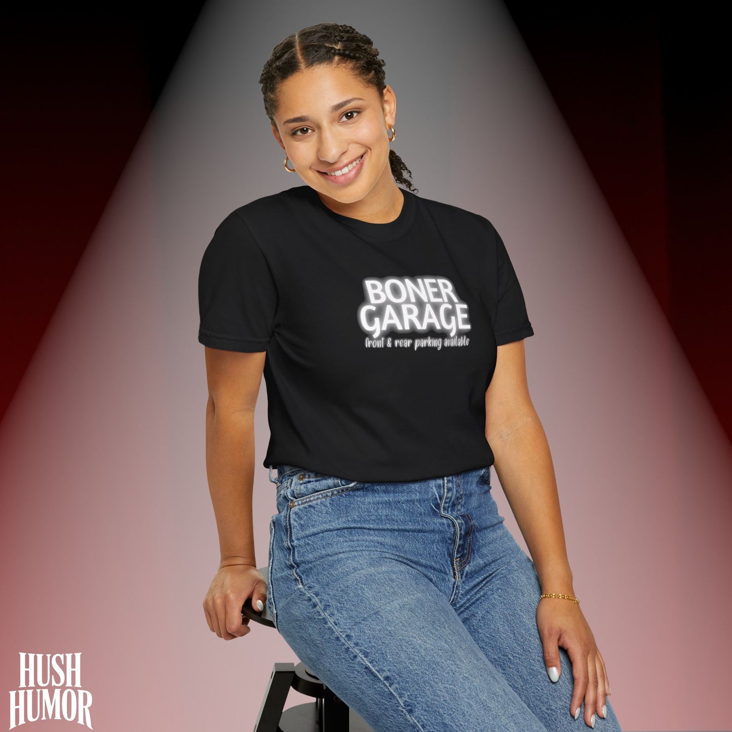 Boner Garage T-Shirt | Funny Naughty Graphic Tee for Women | Raunchy Dirty Suggestive Shirt | NSFW Inappropriate Sex Humor Shirt