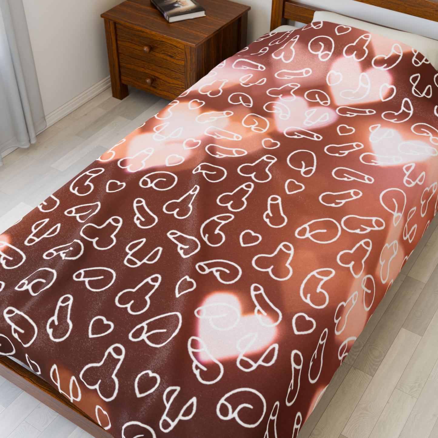 Soft Plush penis and glowing hearts blanket humorous cozy d*ck blanket gag gift soft warm dong throw