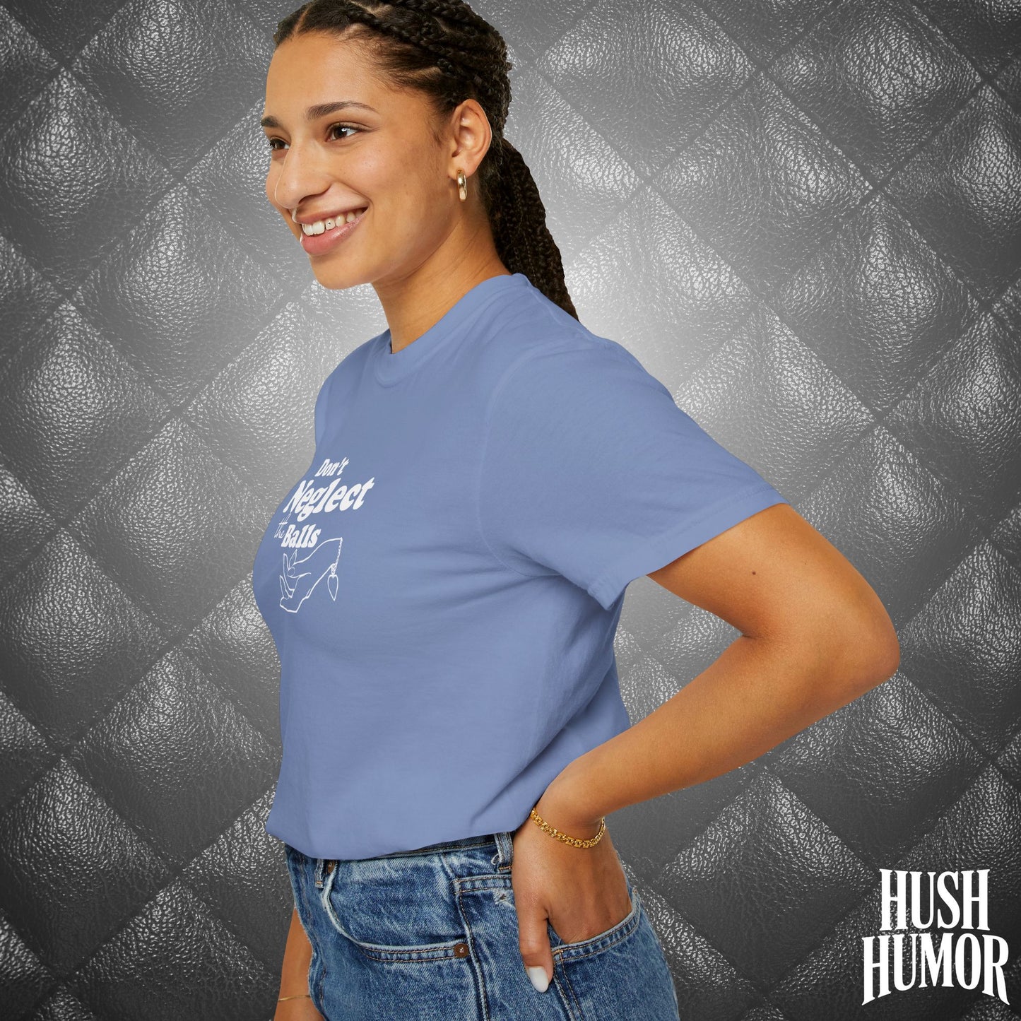 Don't Neglect the Balls Funny T-Shirt – Sex Shirt with White Graphic, Naughty Hot Wife Tee, Offensive NSFW Shirt for Women