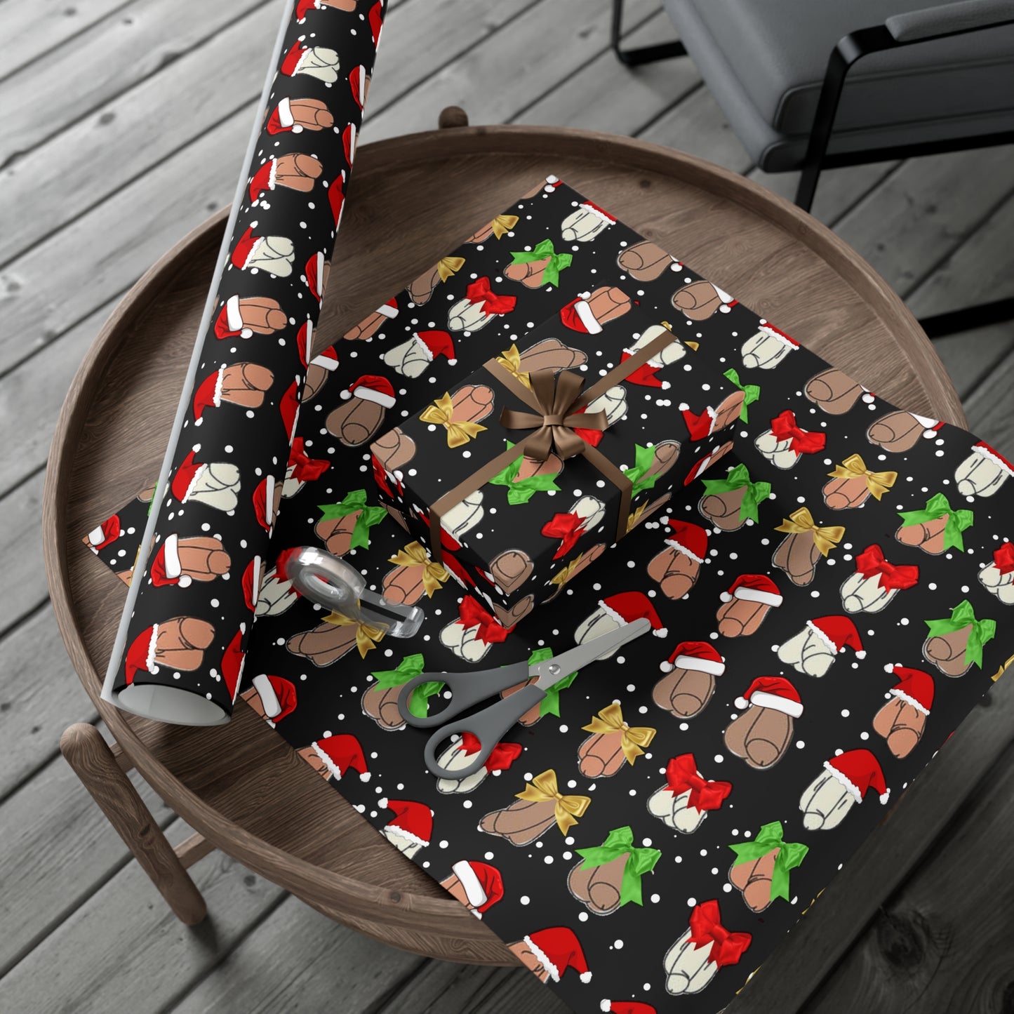 Penises in Christmas Hats Wrapping Paper – Funny Adult Christmas Gift Wrap, Offensive Holiday Paper
