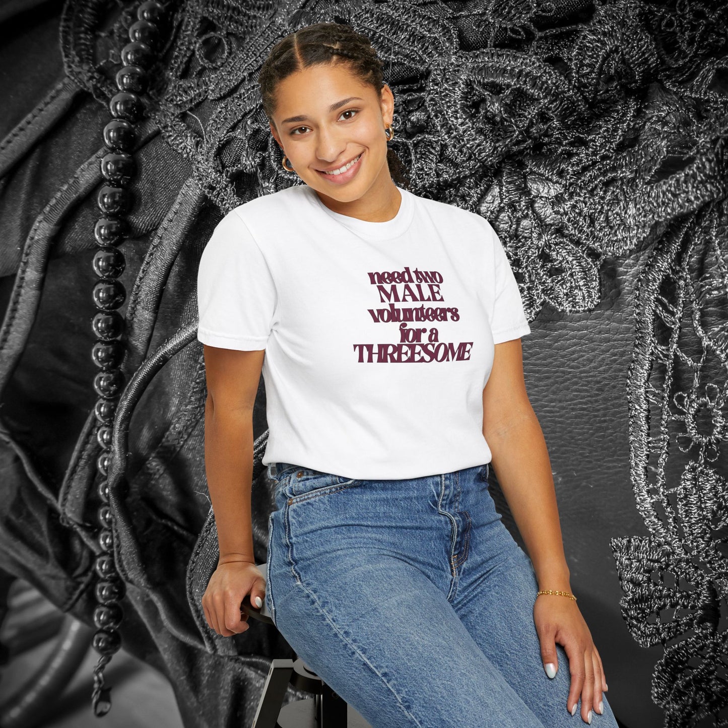 Need Two Male Volunteers for a Threesome T-Shirt – Single Woman Dirty Humor Tee