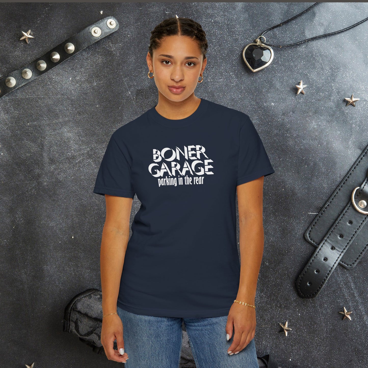 Boner Garage Parking in the Rear Naughty Women’s T-Shirt – Offensive Summer Party Tee, Funny Hot Mom Gift