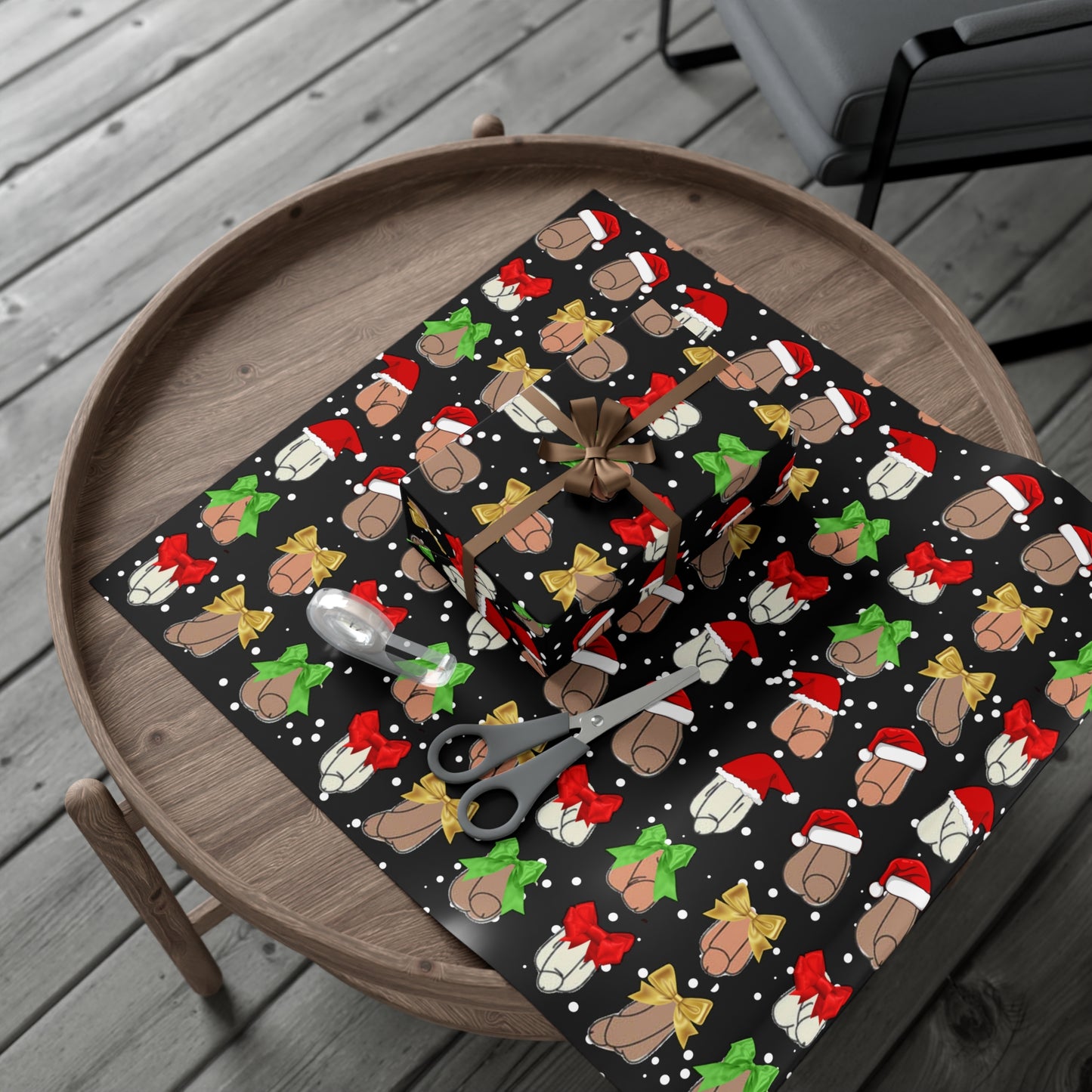 Penises in Christmas Hats Wrapping Paper – Funny Adult Christmas Gift Wrap, Offensive Holiday Paper