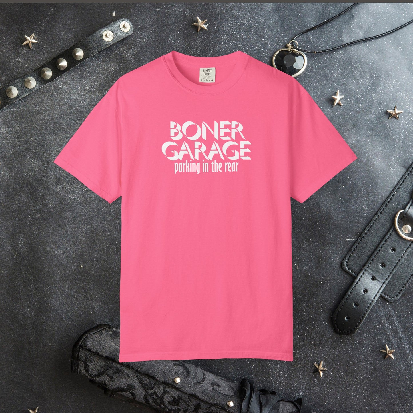 Boner Garage Parking in the Rear Naughty Women’s T-Shirt – Offensive Summer Party Tee, Funny Hot Mom Gift