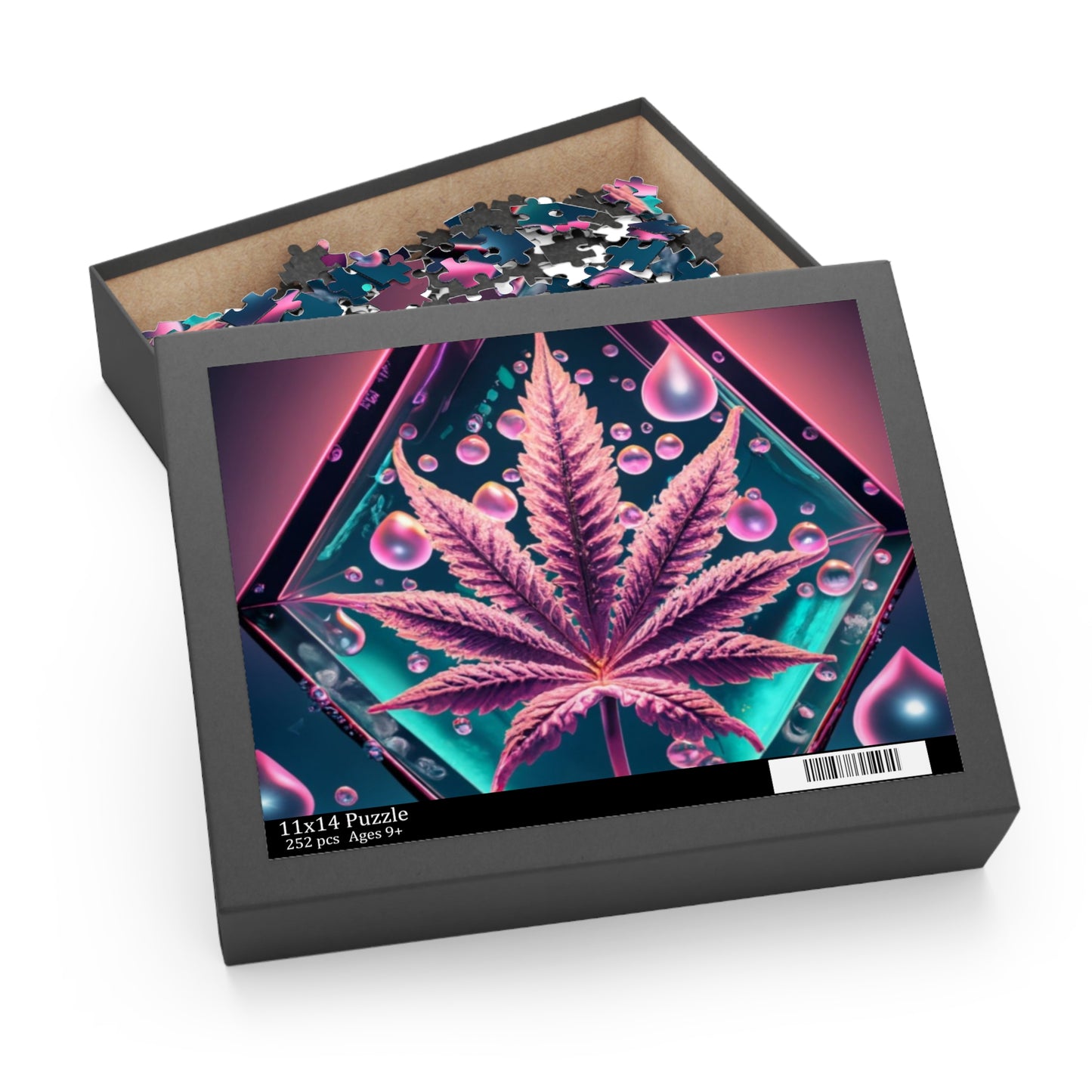 Pink Neon Leaf Puzzle – Edgy Pop Art Jigsaw with Drip Details | Bold Gift for Chill Minds