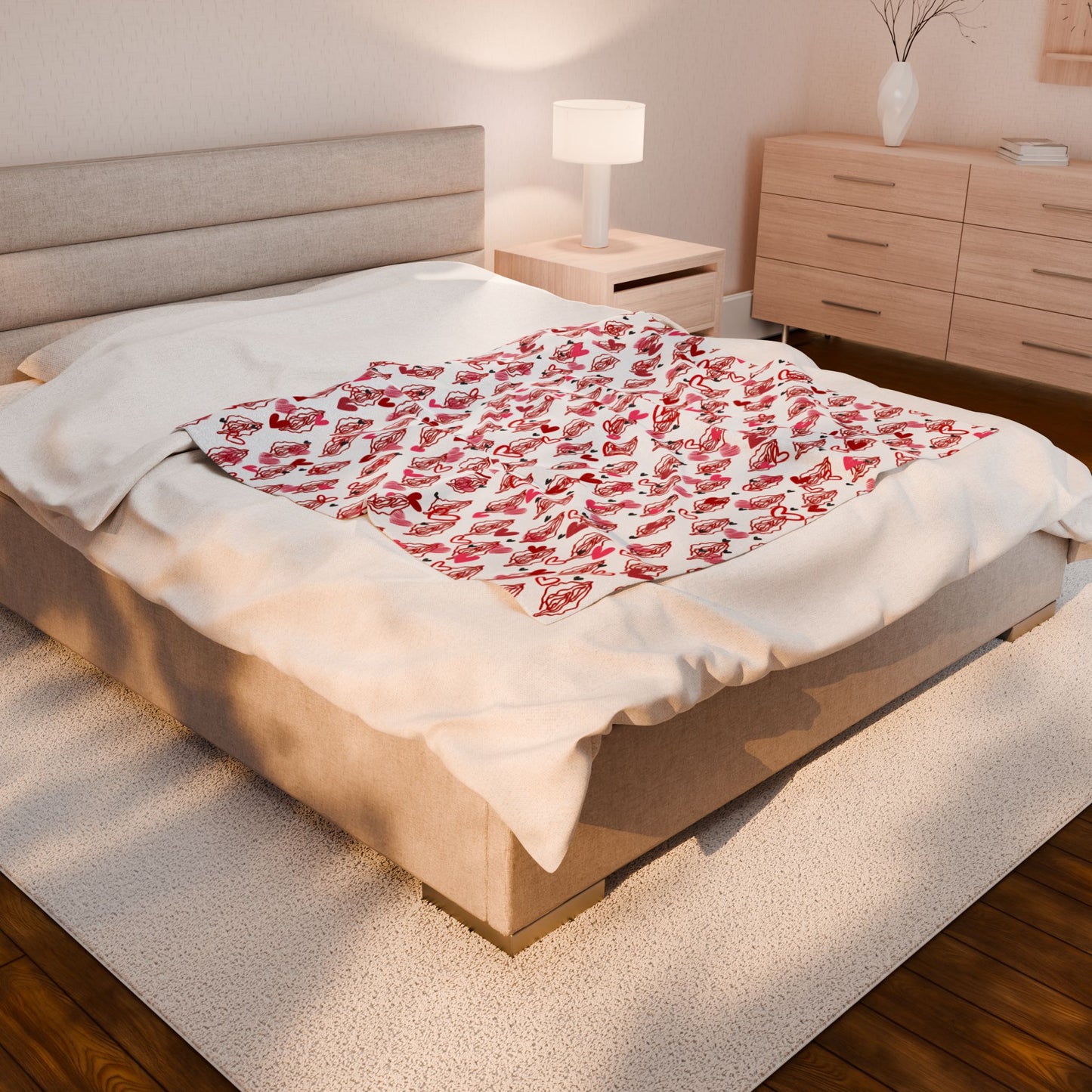 Vagina & hearts Print Blanket, Sexy Lesbian or Bachelorette Gift, Body Positive Women female gift