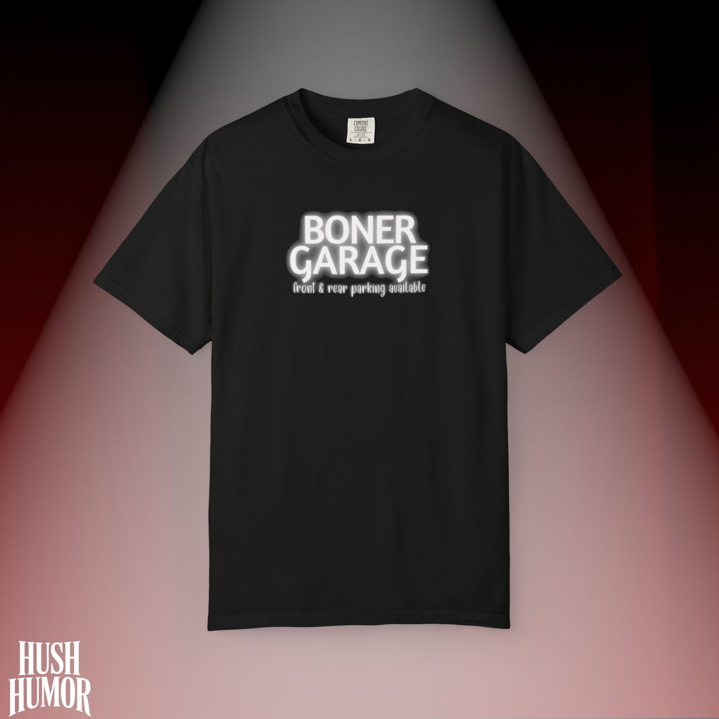 Boner Garage T-Shirt | Funny Naughty Graphic Tee for Women | Raunchy Dirty Suggestive Shirt | NSFW Inappropriate Sex Humor Shirt
