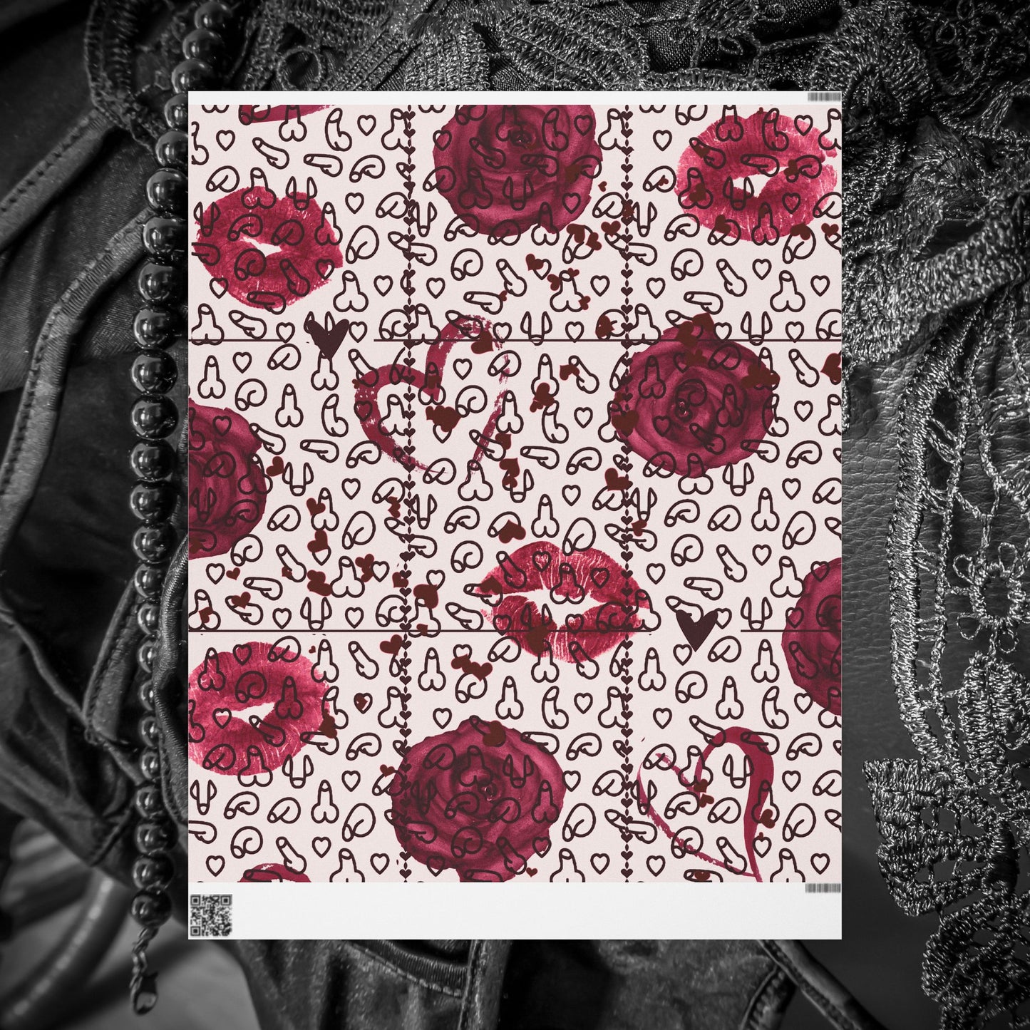 Sexy Penis Heart & Roses Gift Wrap, Stylish Packaging for Birthdays, Holidays
