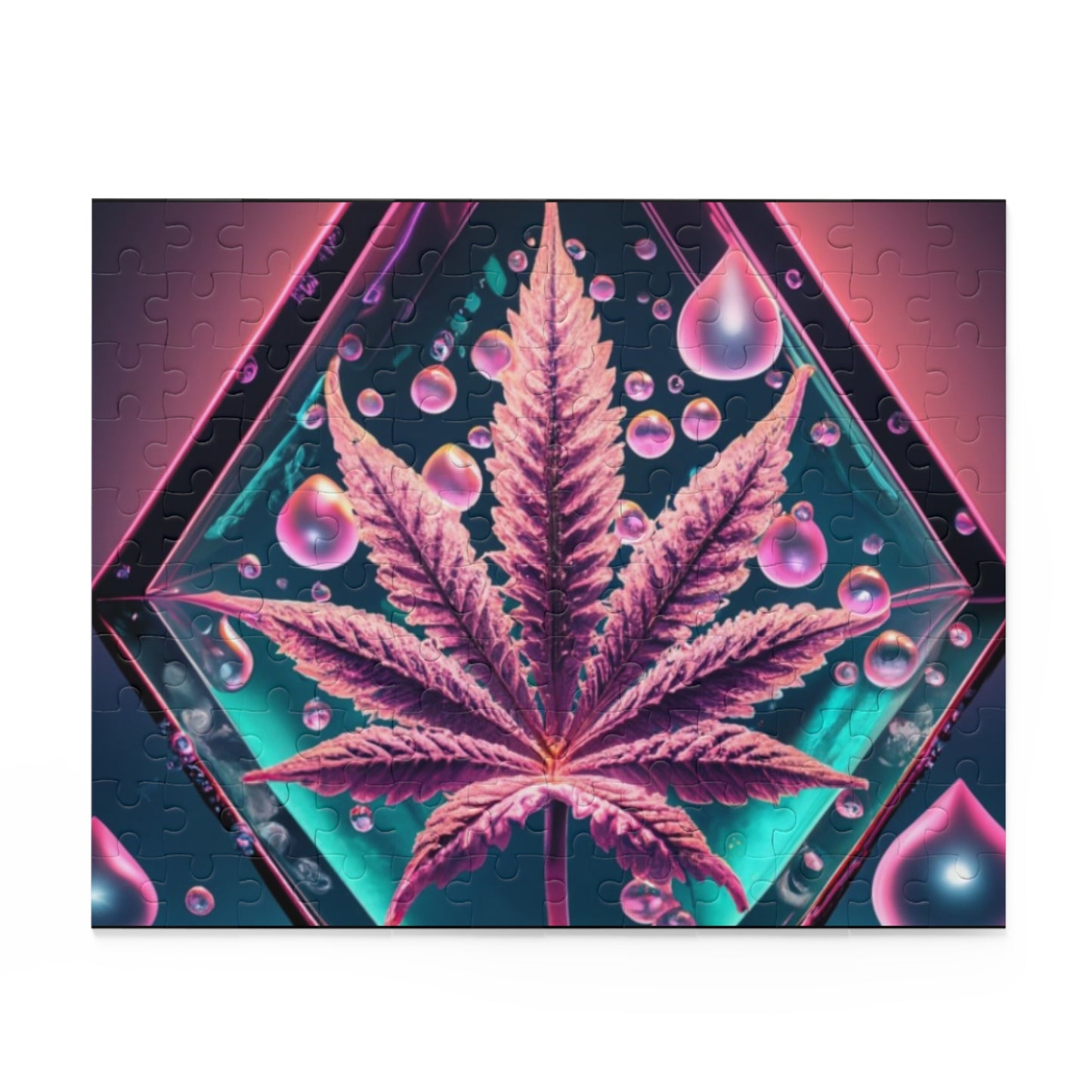 Pink Neon Leaf Puzzle – Edgy Pop Art Jigsaw with Drip Details | Bold Gift for Chill Minds