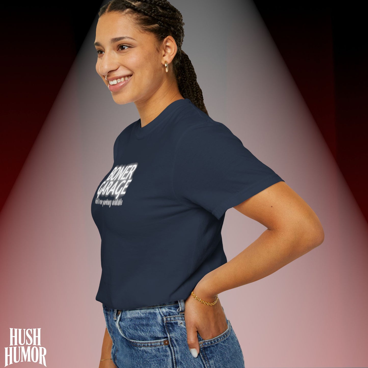 Boner Garage T-Shirt | Funny Naughty Graphic Tee for Women | Raunchy Dirty Suggestive Shirt | NSFW Inappropriate Sex Humor Shirt