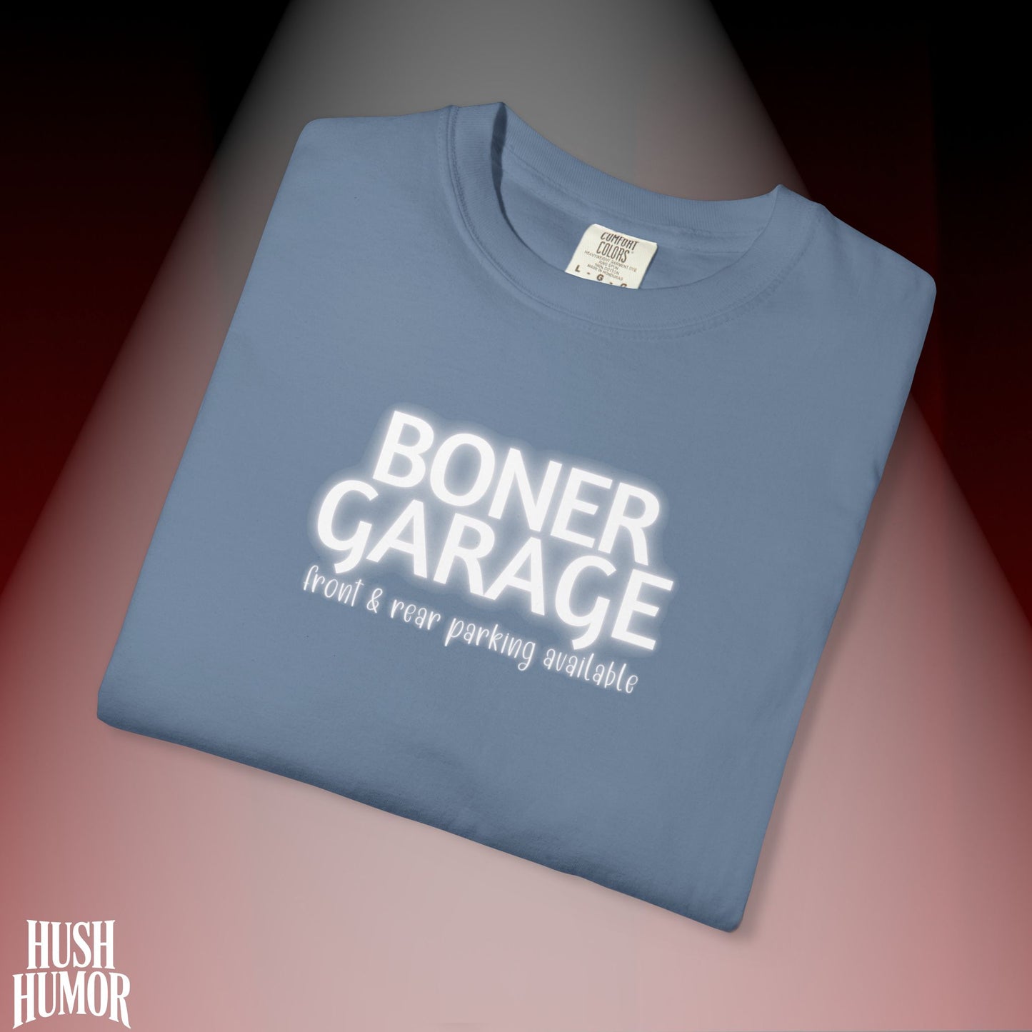 Boner Garage T-Shirt | Funny Naughty Graphic Tee for Women | Raunchy Dirty Suggestive Shirt | NSFW Inappropriate Sex Humor Shirt