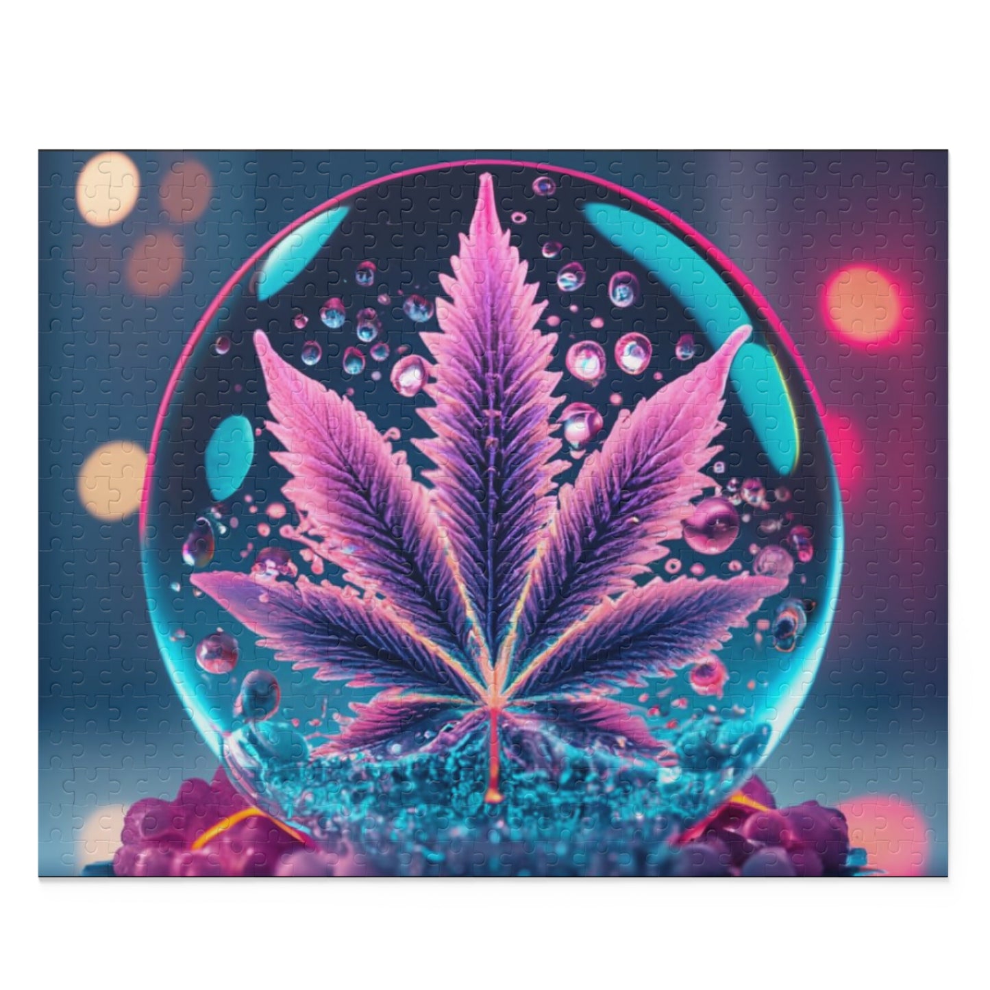 Crystal Pop – Neon Orb Jigsaw Puzzle for Adults - Pink Leaf trippy vision gift