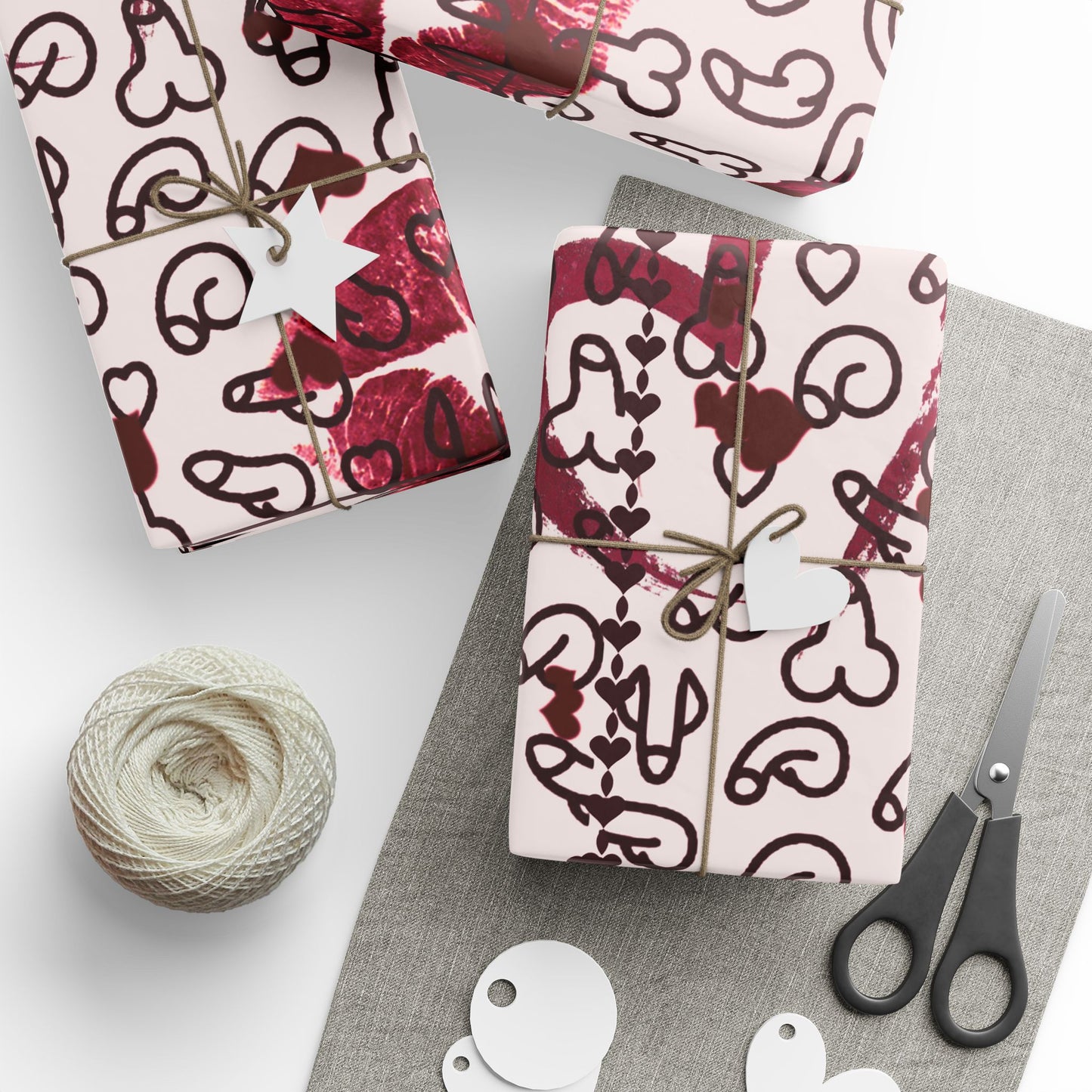 Sexy Penis Heart & Roses Gift Wrap, Stylish Packaging for Birthdays, Holidays