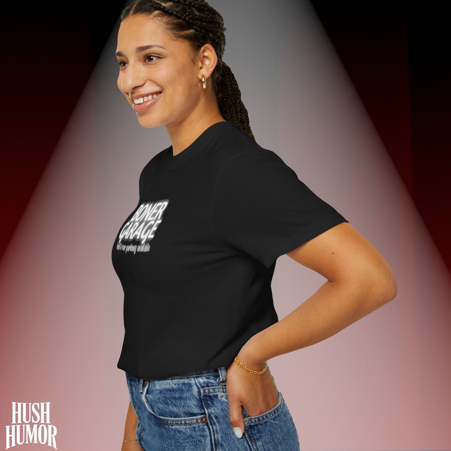Boner Garage T-Shirt | Funny Naughty Graphic Tee for Women | Raunchy Dirty Suggestive Shirt | NSFW Inappropriate Sex Humor Shirt