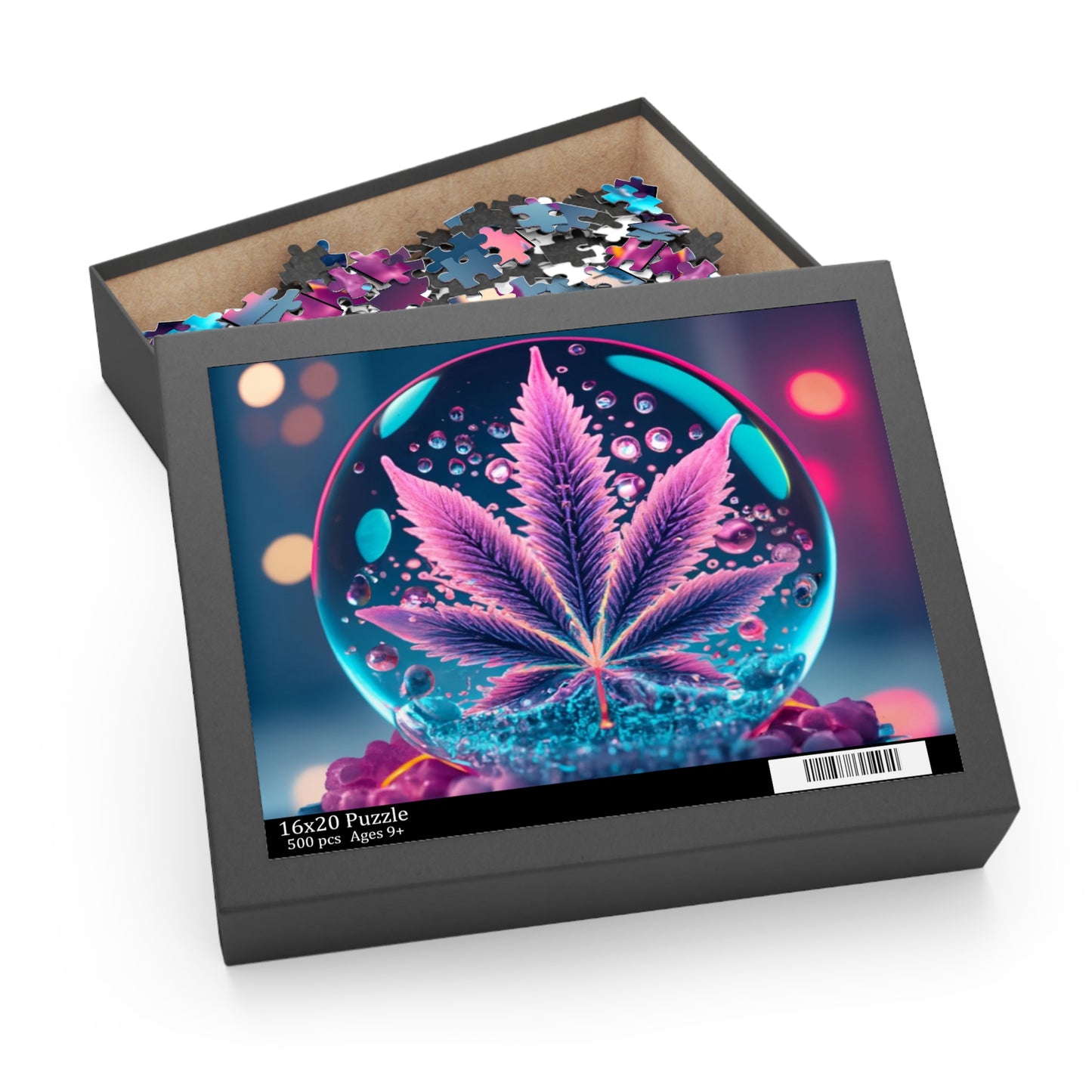Crystal Pop – Neon Orb Jigsaw Puzzle for Adults - Pink Leaf trippy vision gift