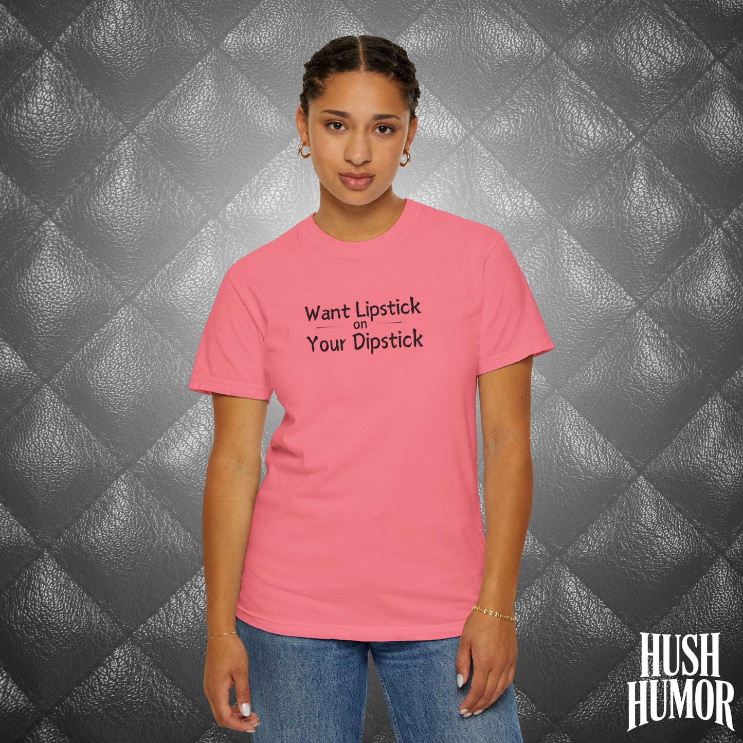 Lipstick on Your Dipstick T-Shirt | Naughty fun Oral Skils Tee for Women | Dirty Funny Sex Shirt | Inappropriate Bold Adult Party Apparel